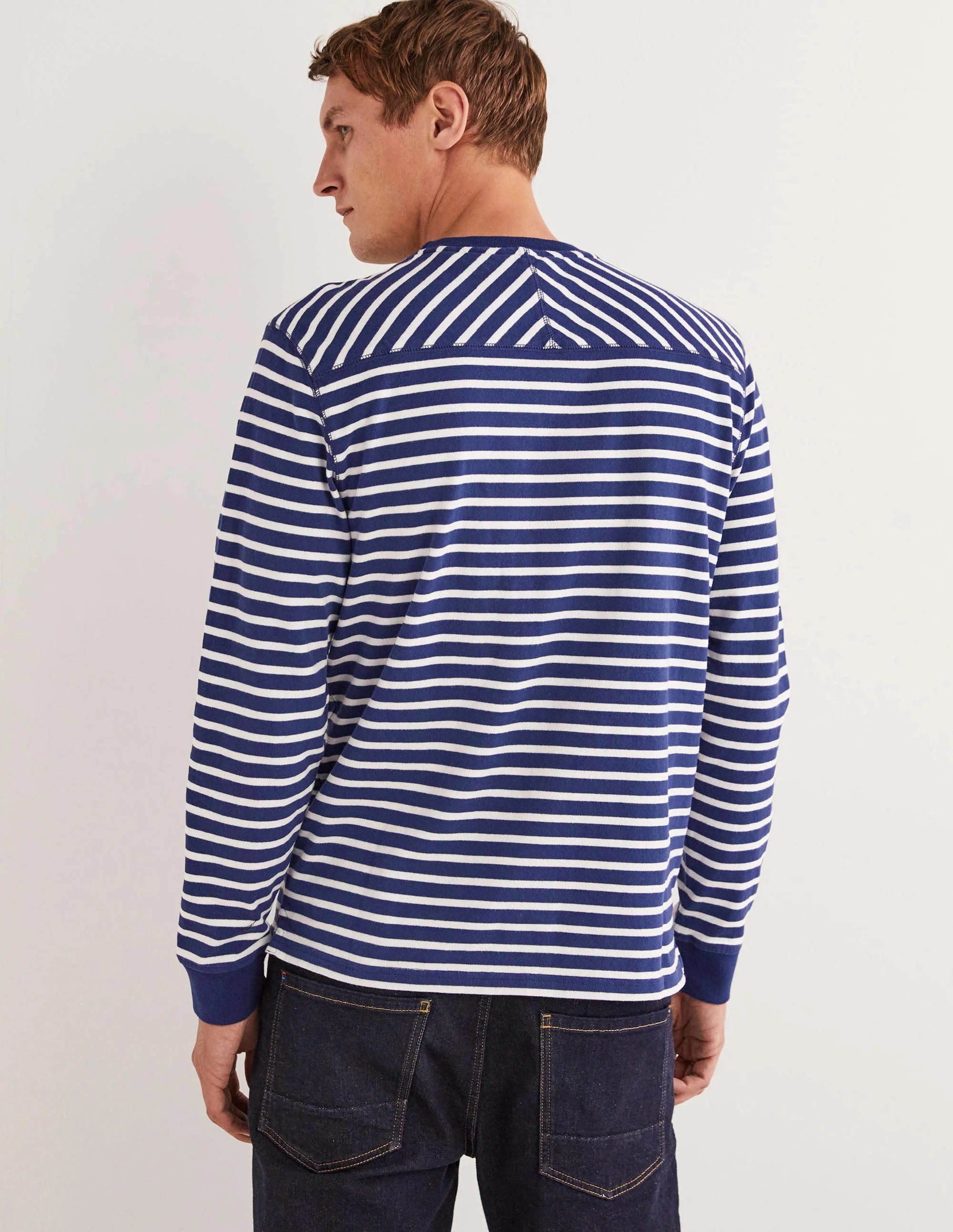 Langärmliges Rugbyshirt mit Rundhalsausschnitt-Weltraumblau/Schneeglöckchenweiß, Gestreift - Image 3