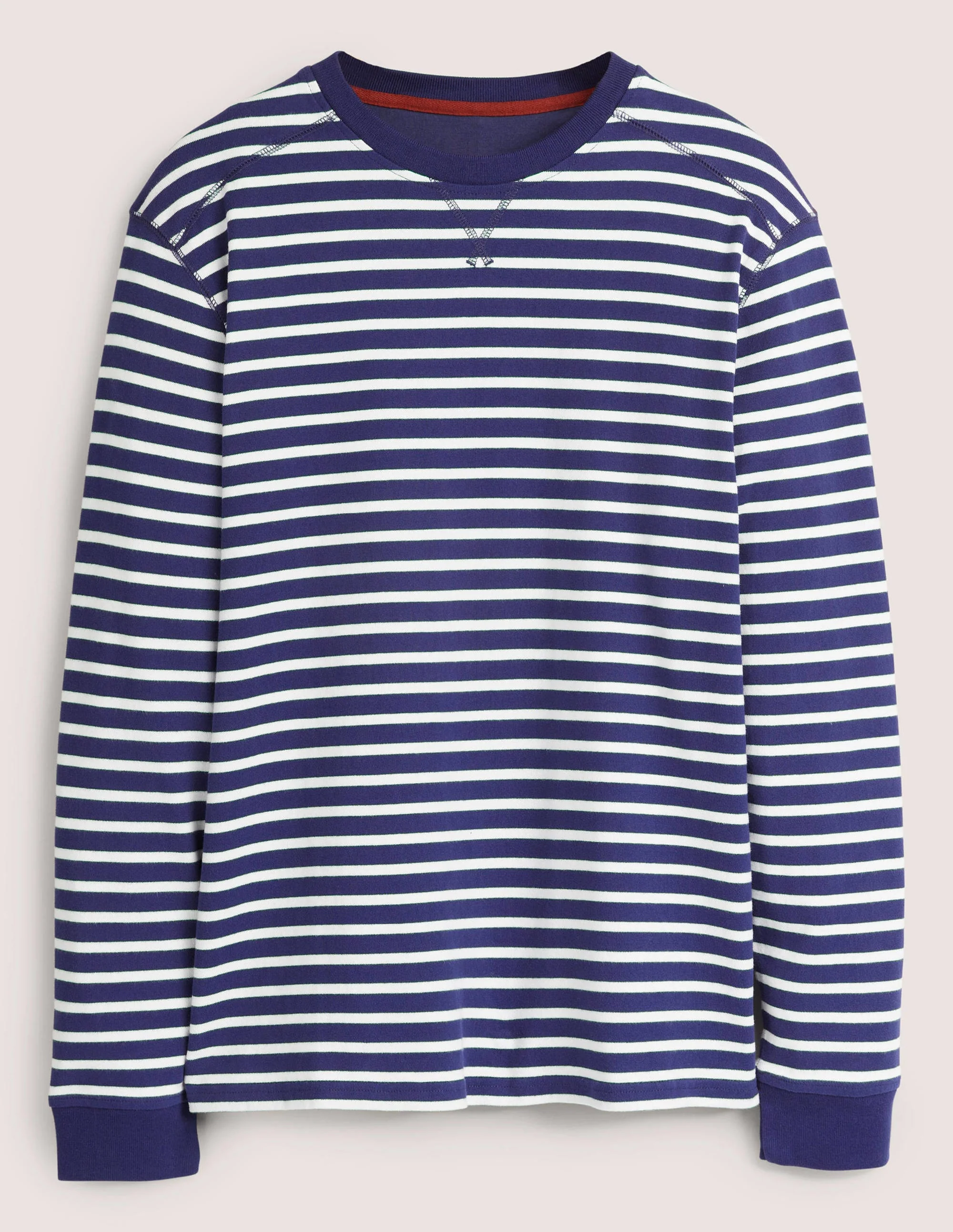 Langärmliges Rugbyshirt mit Rundhalsausschnitt-Weltraumblau/Schneeglöckchenweiß, Gestreift - Image 6