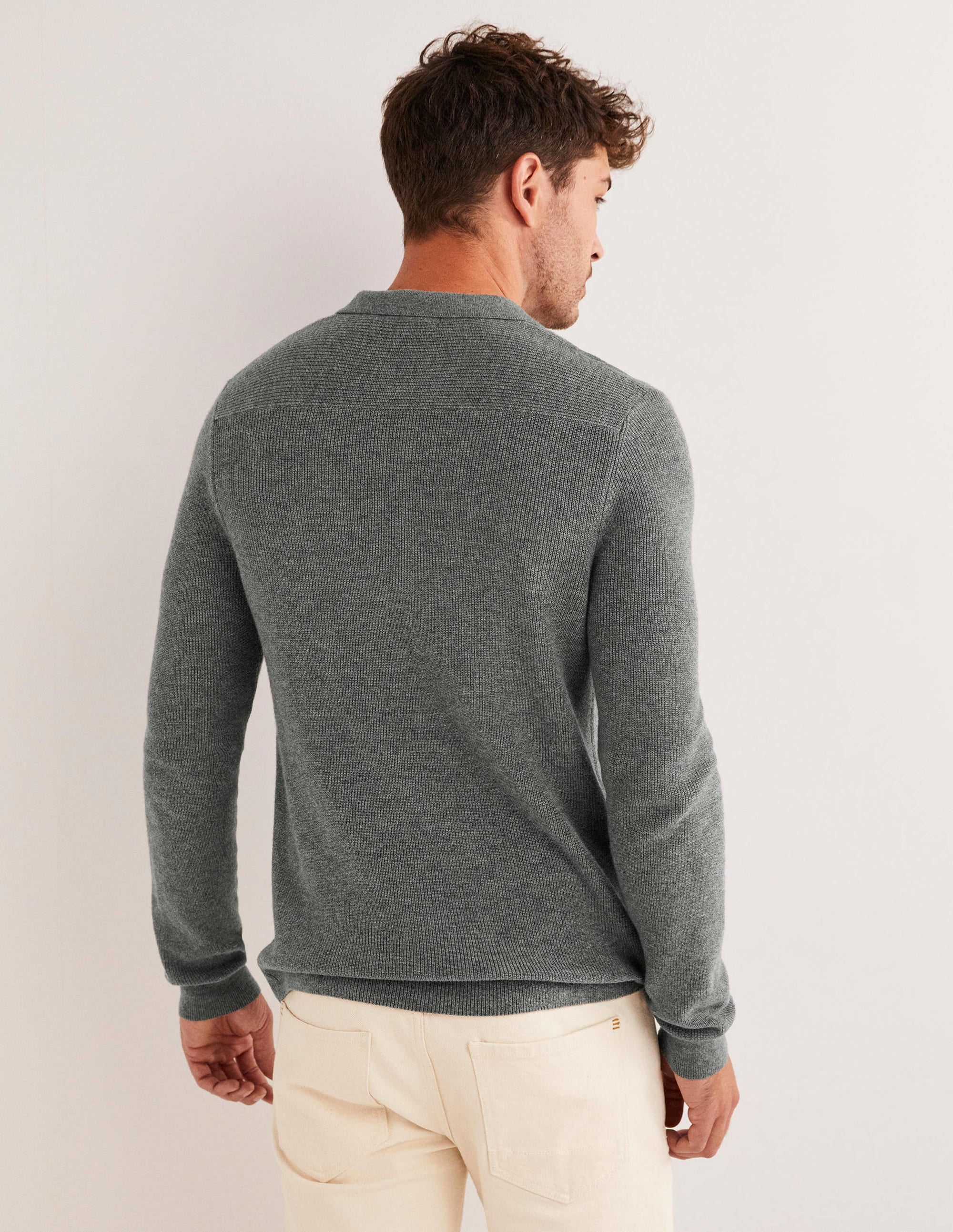 Langärmliges Strick-Poloshirt-Dunkelgrau Melange - Image 3