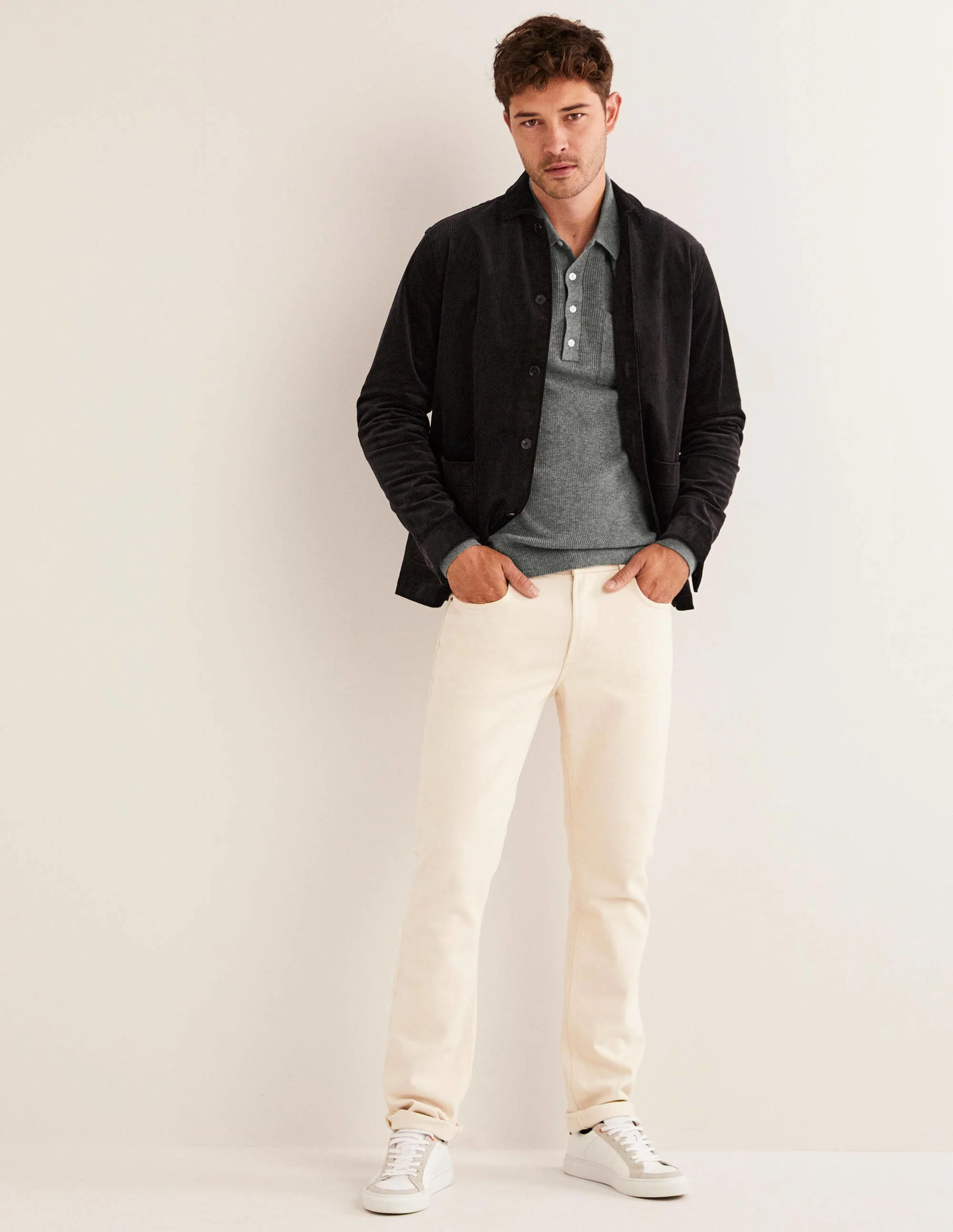 Langärmliges Strick-Poloshirt-Dunkelgrau Melange - Image 4