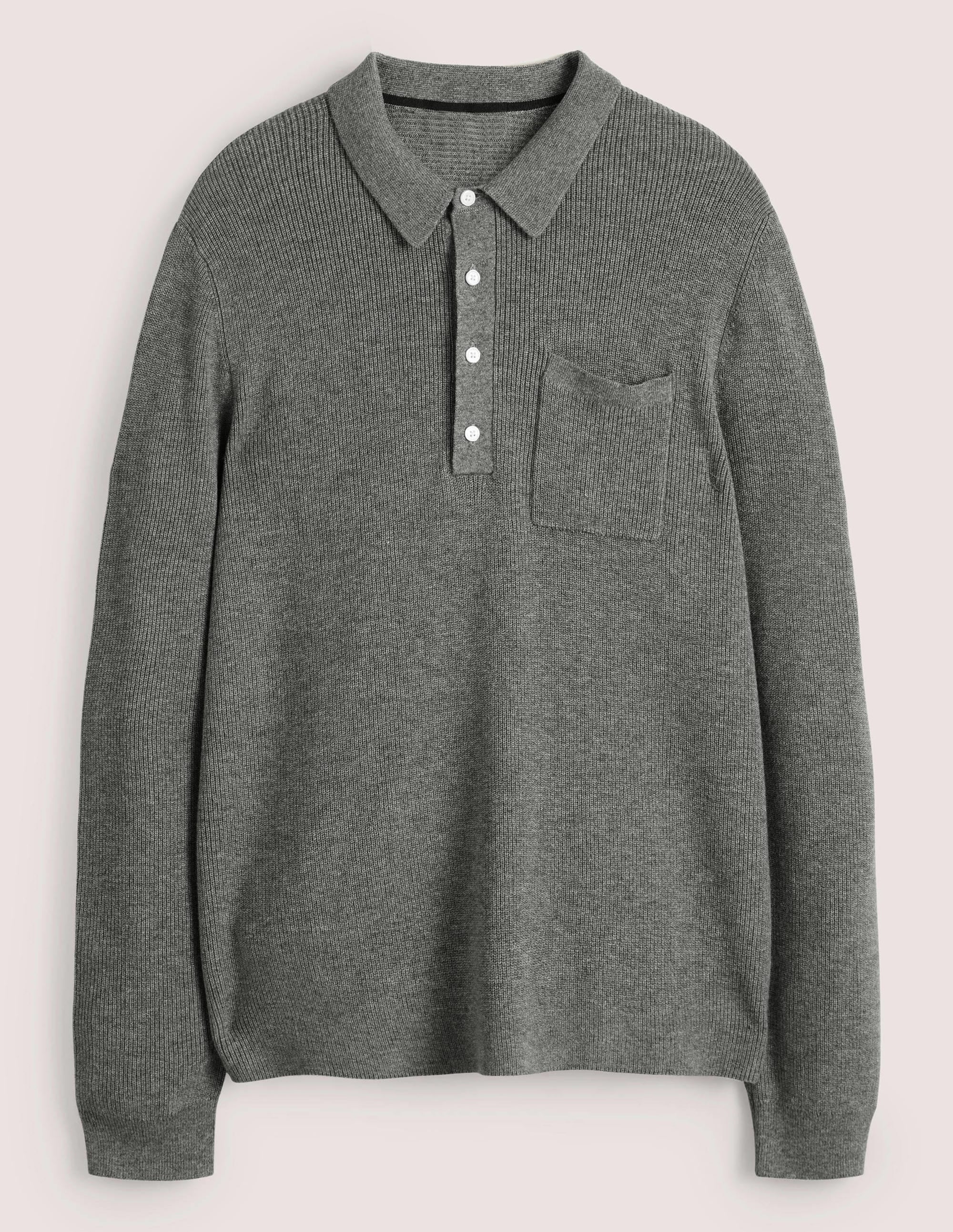 Langärmliges Strick-Poloshirt-Dunkelgrau Melange - Image 5