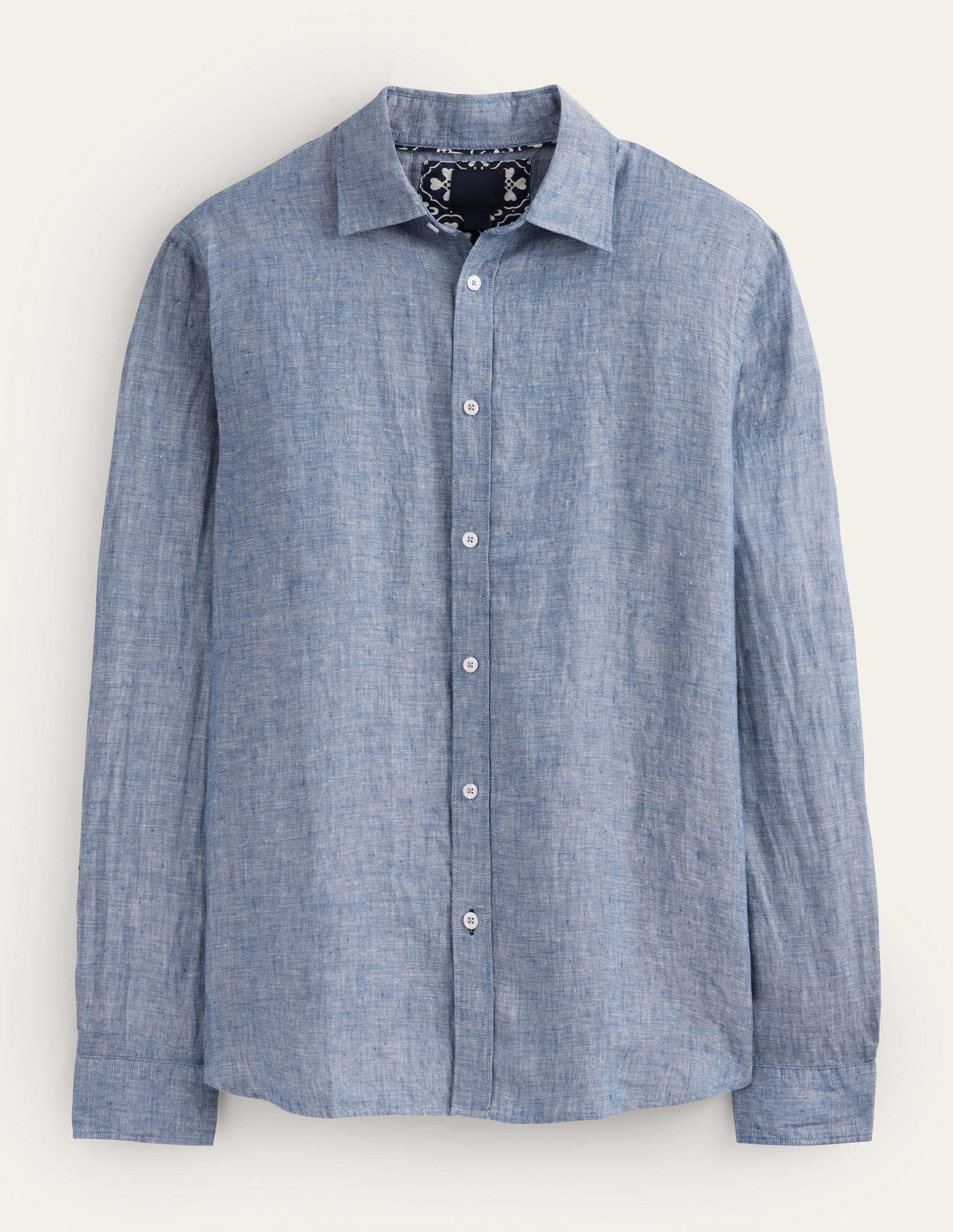 Leinenhemd mit Cutaway-Kragen-Blauer Faux-Uni
