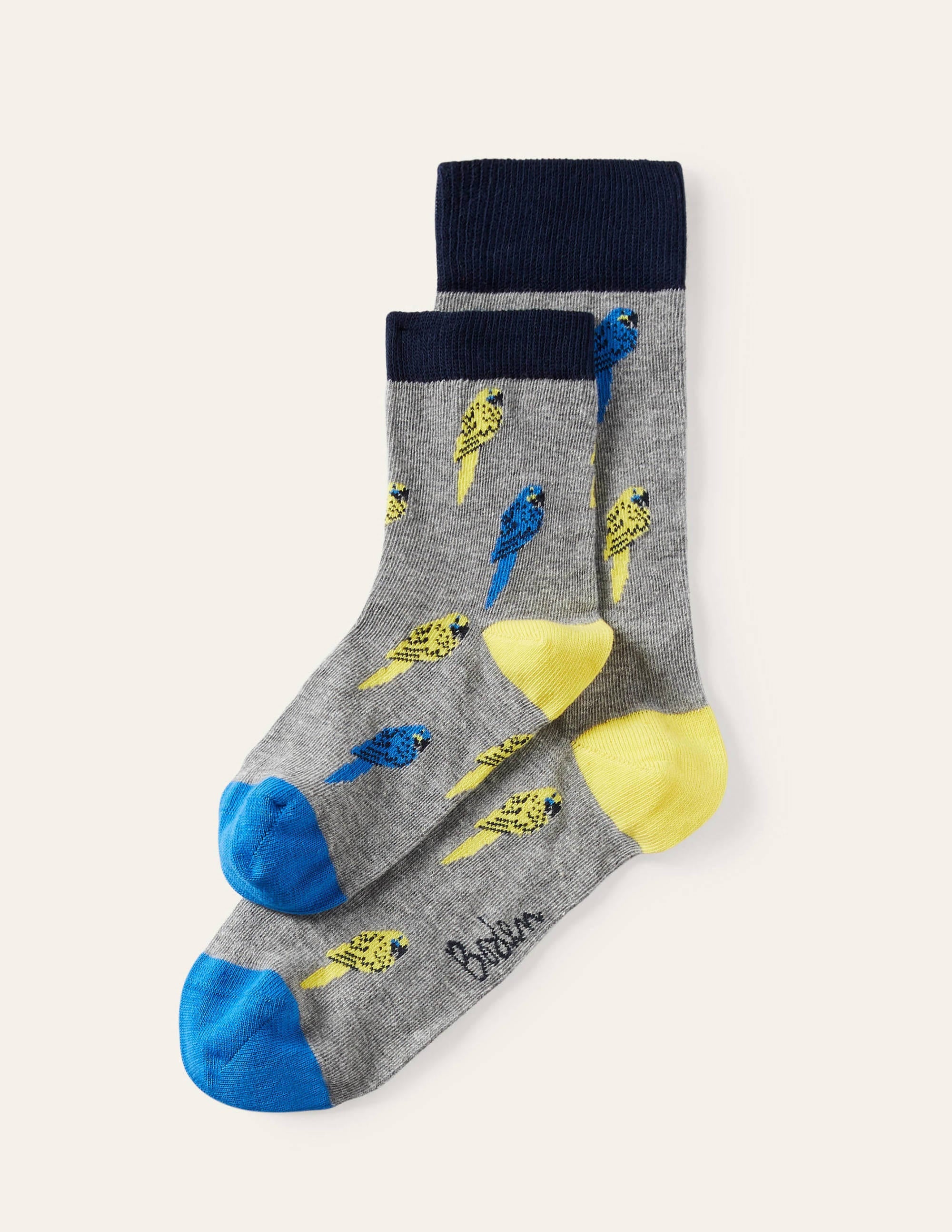 Mini-Me-Socken-Grau Meliert/Dschungelgrün, Papageien - Image 3