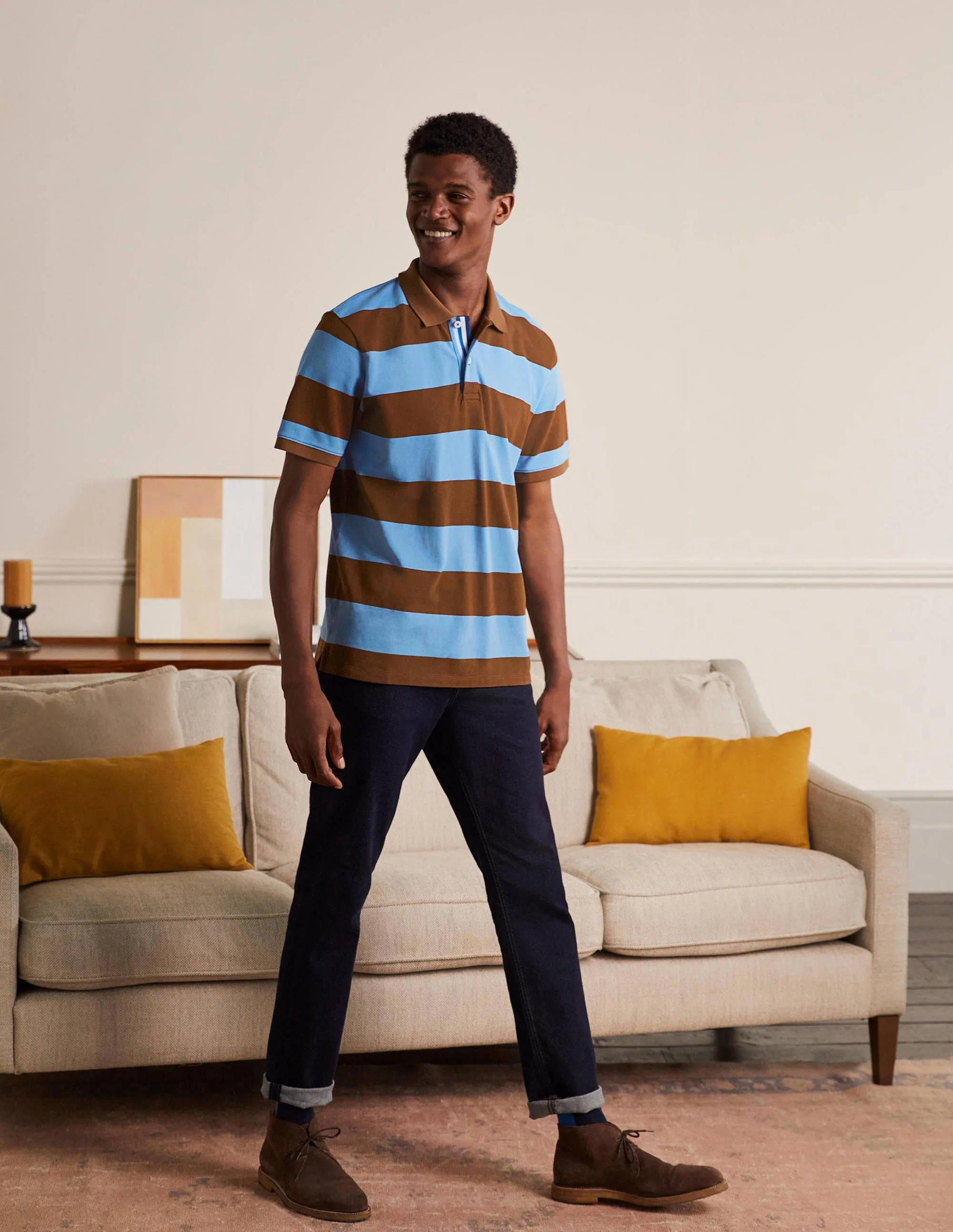 Piqué-Poloshirt-Flechtenblau/Kakaobraun, Gestreift - Image 4