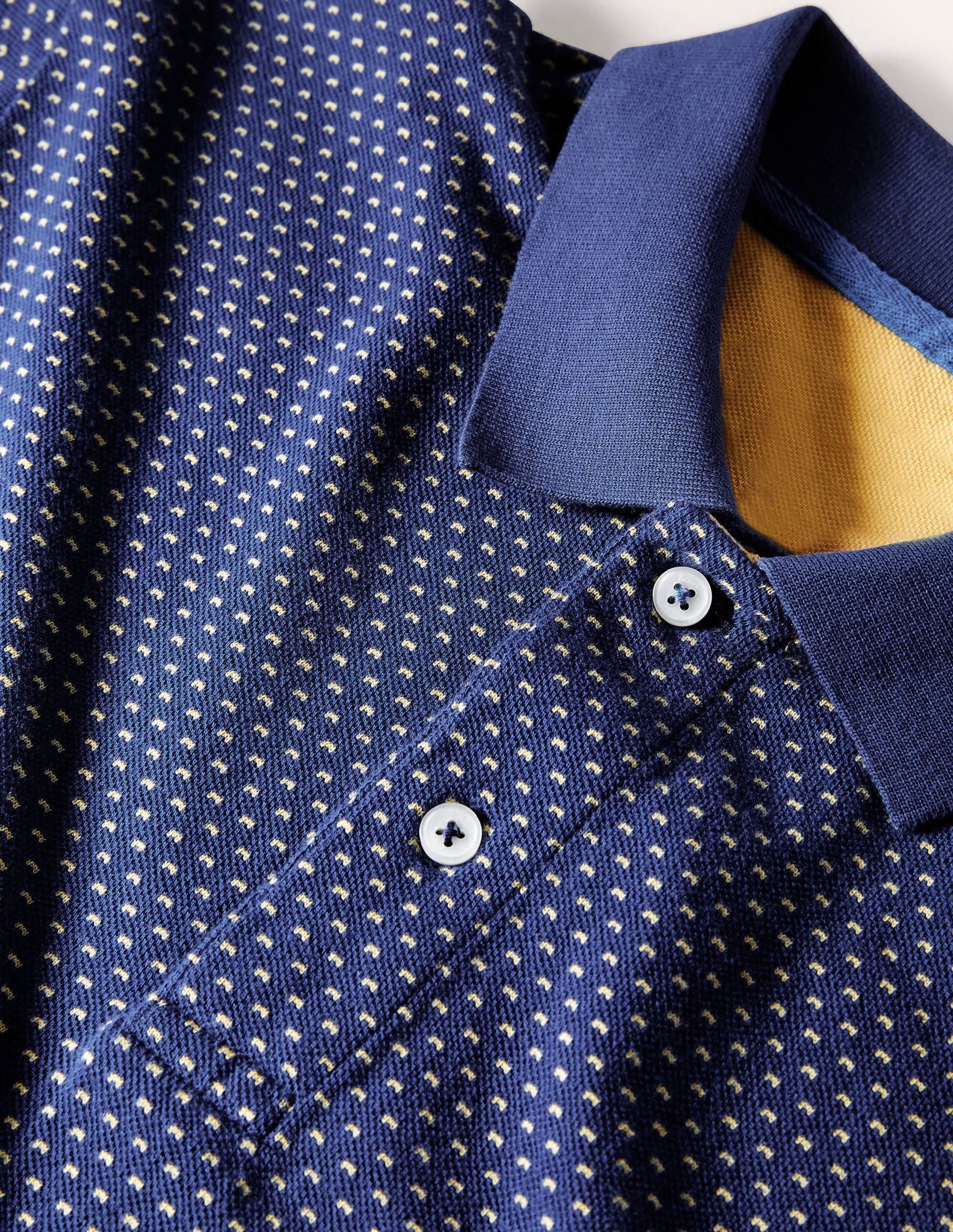 Piqué-Poloshirt-Navy/Maisgelb, Getupft - Image 5