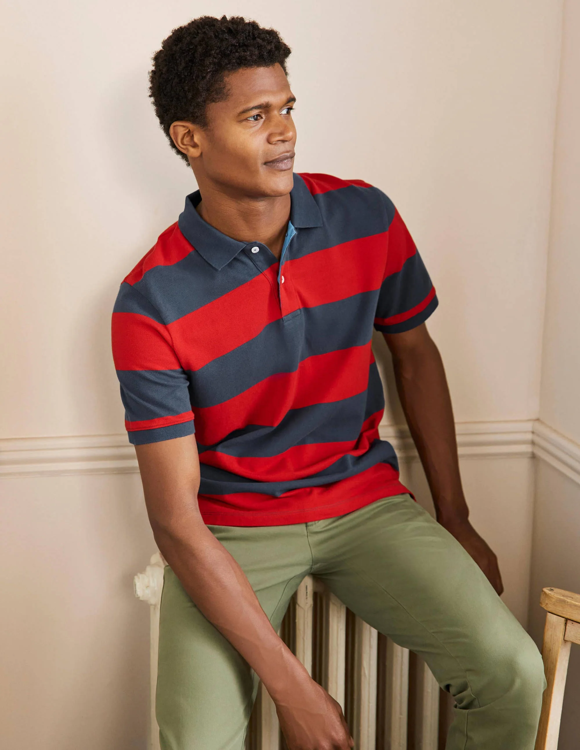 Piqué-Poloshirt-Signalrot/Blaugrau, Gestreift - Image 4