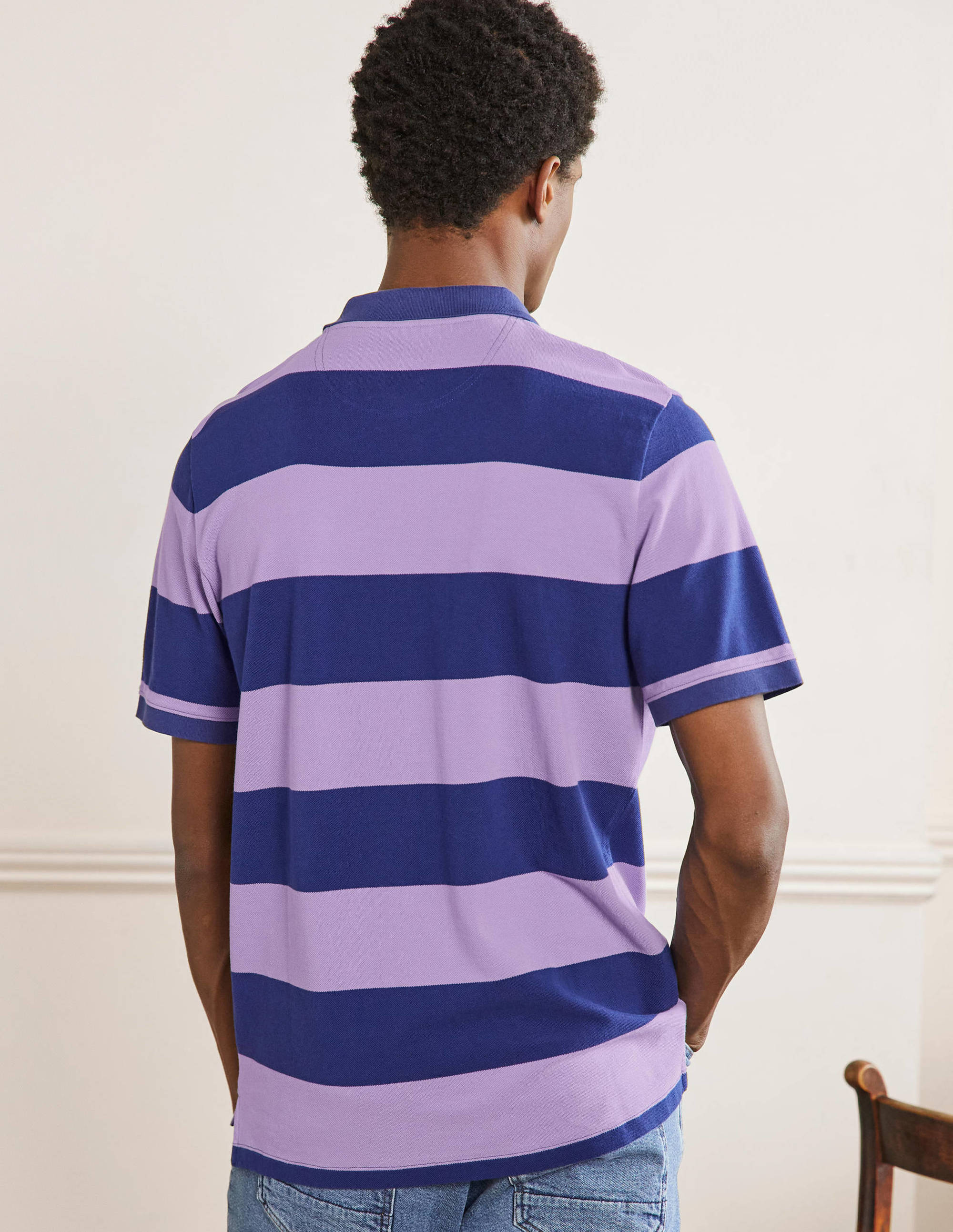 Piqué-Poloshirt-Violett/Offiziersblau, Gestreift - Image 3