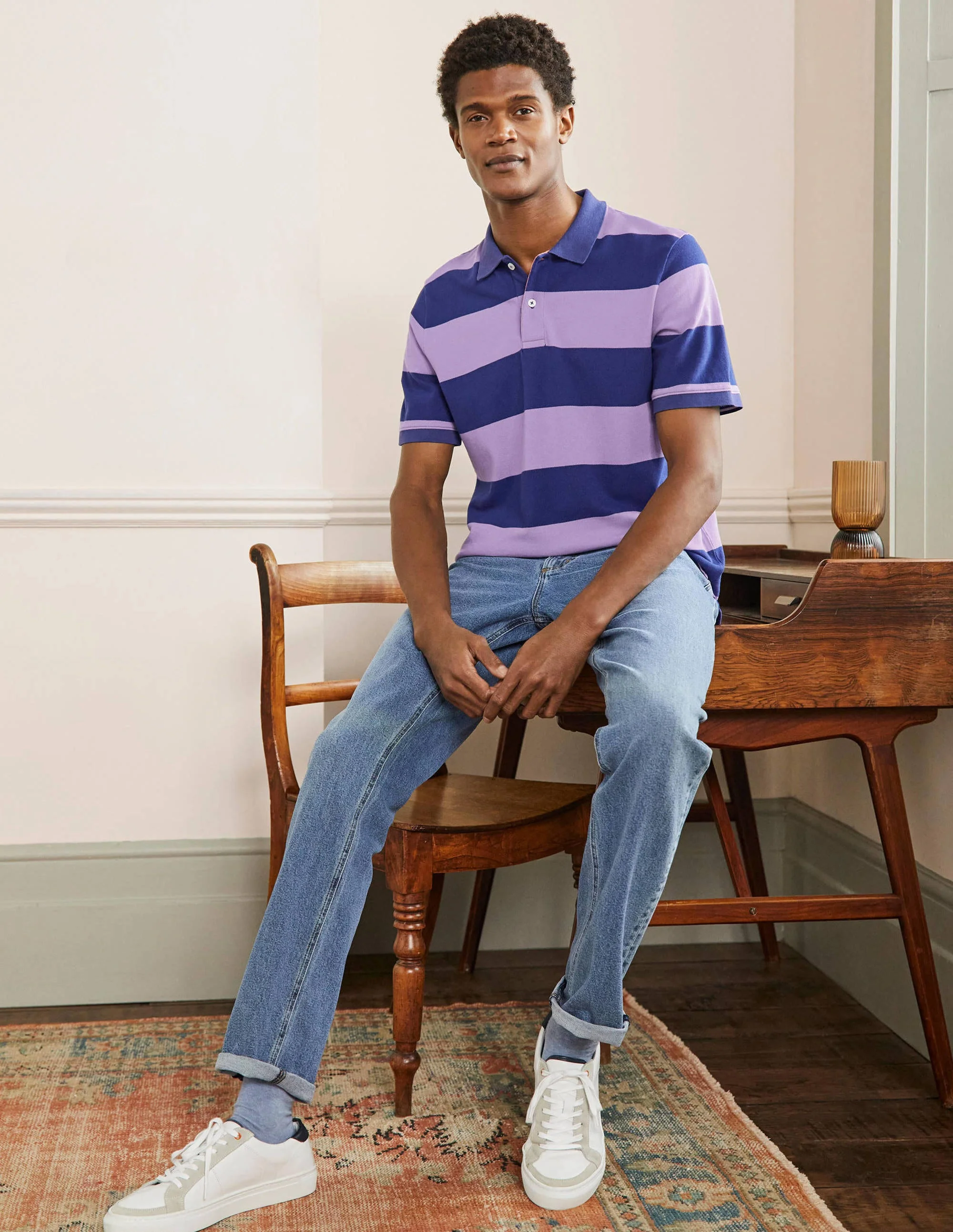 Piqué-Poloshirt-Violett/Offiziersblau, Gestreift - Image 4