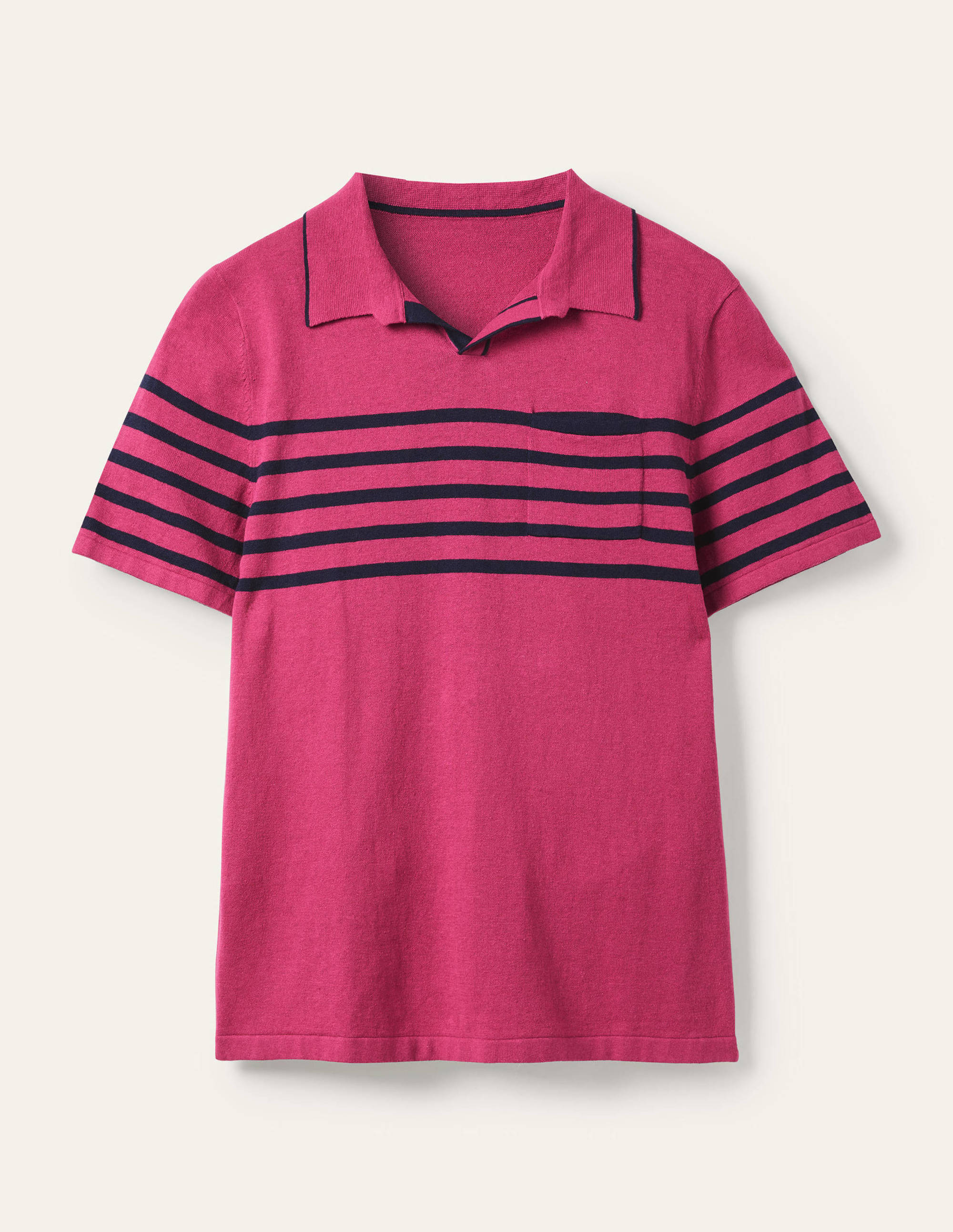 Poloshirt aus Leinenmischgewebe mit offenem Kragen-Altrosa, Streifen auf Brusthöhe - Image 6