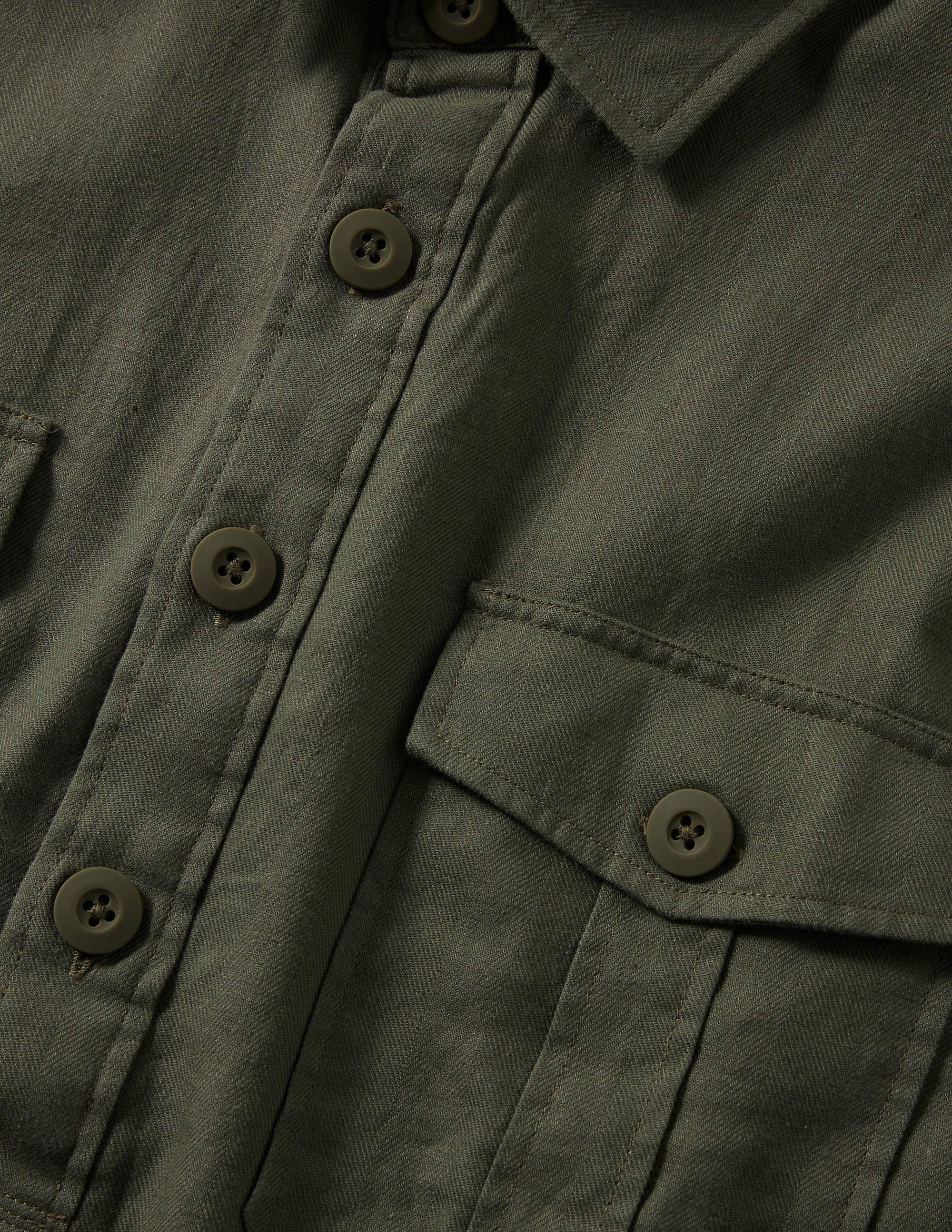 Popover-Hemd aus Baumwollleinen-Khaki, Fischgrätmuster - Image 5