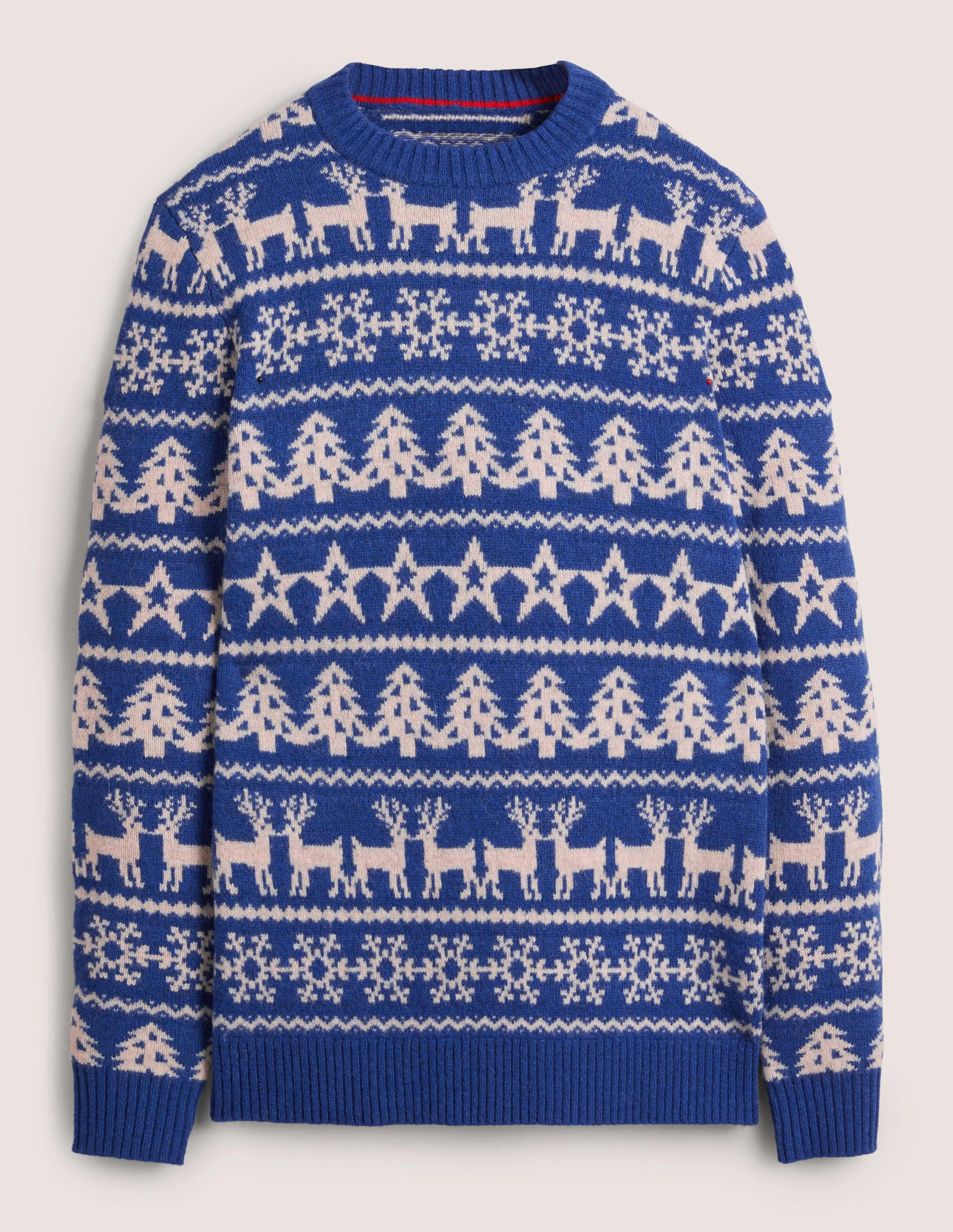 Pullover aus gebürsteter Lammwolle-Stahlblau, Papierketten-Fair-Isle-Muster - Image 5
