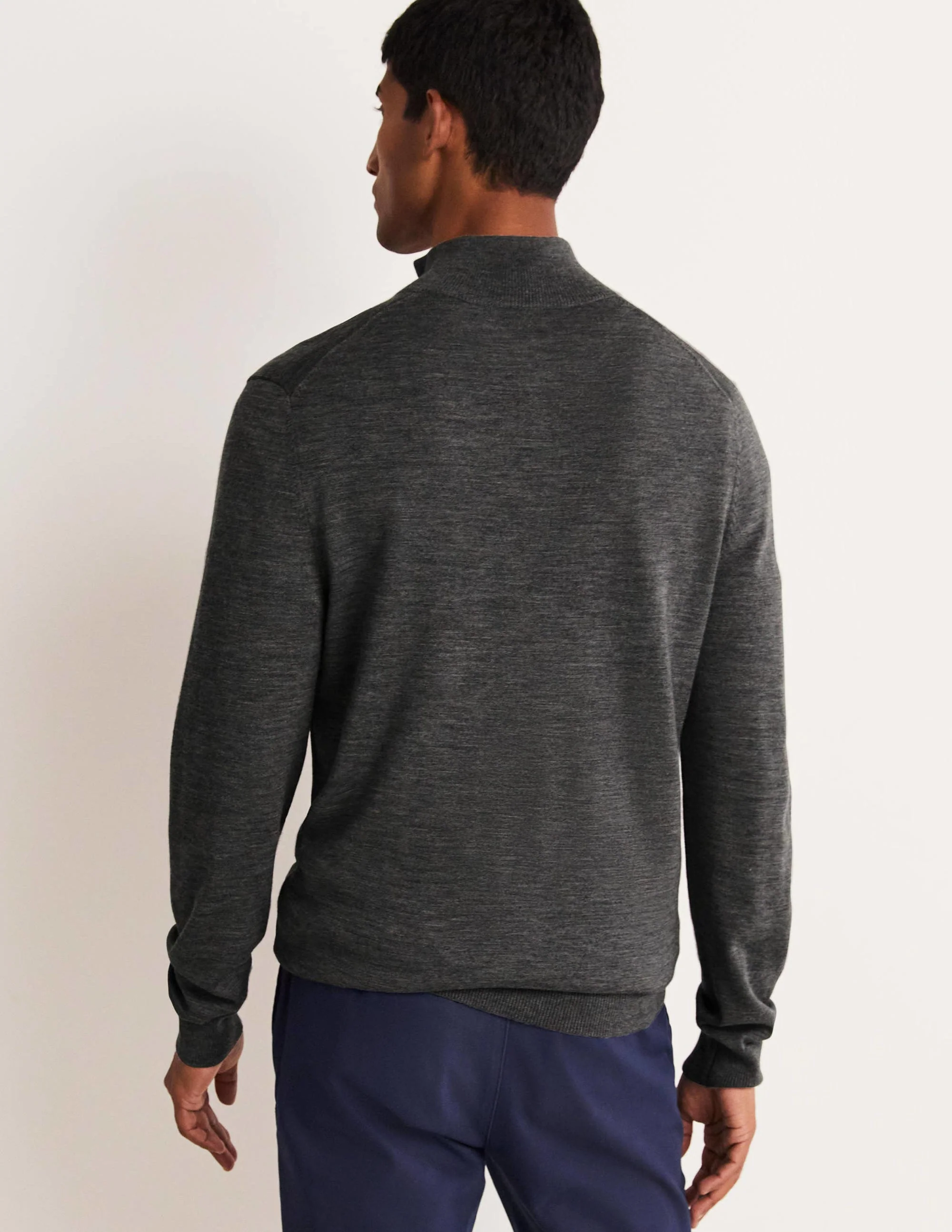 Pullover aus Lammwolle mit halbem Reißverschluss-Anthrazit Melange - Image 3