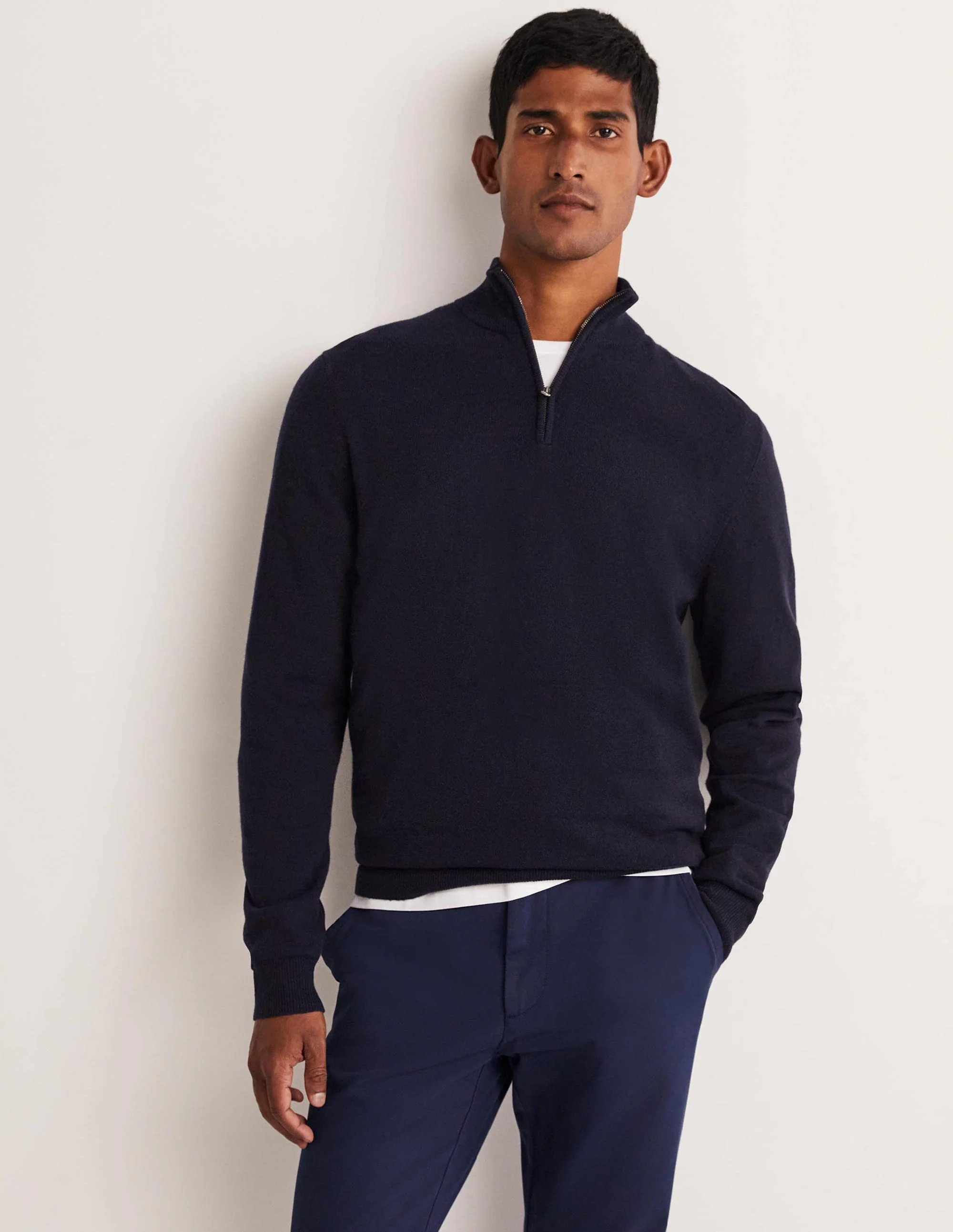 Pullover aus Lammwolle mit halbem Reißverschluss-Marineblau - Image 3