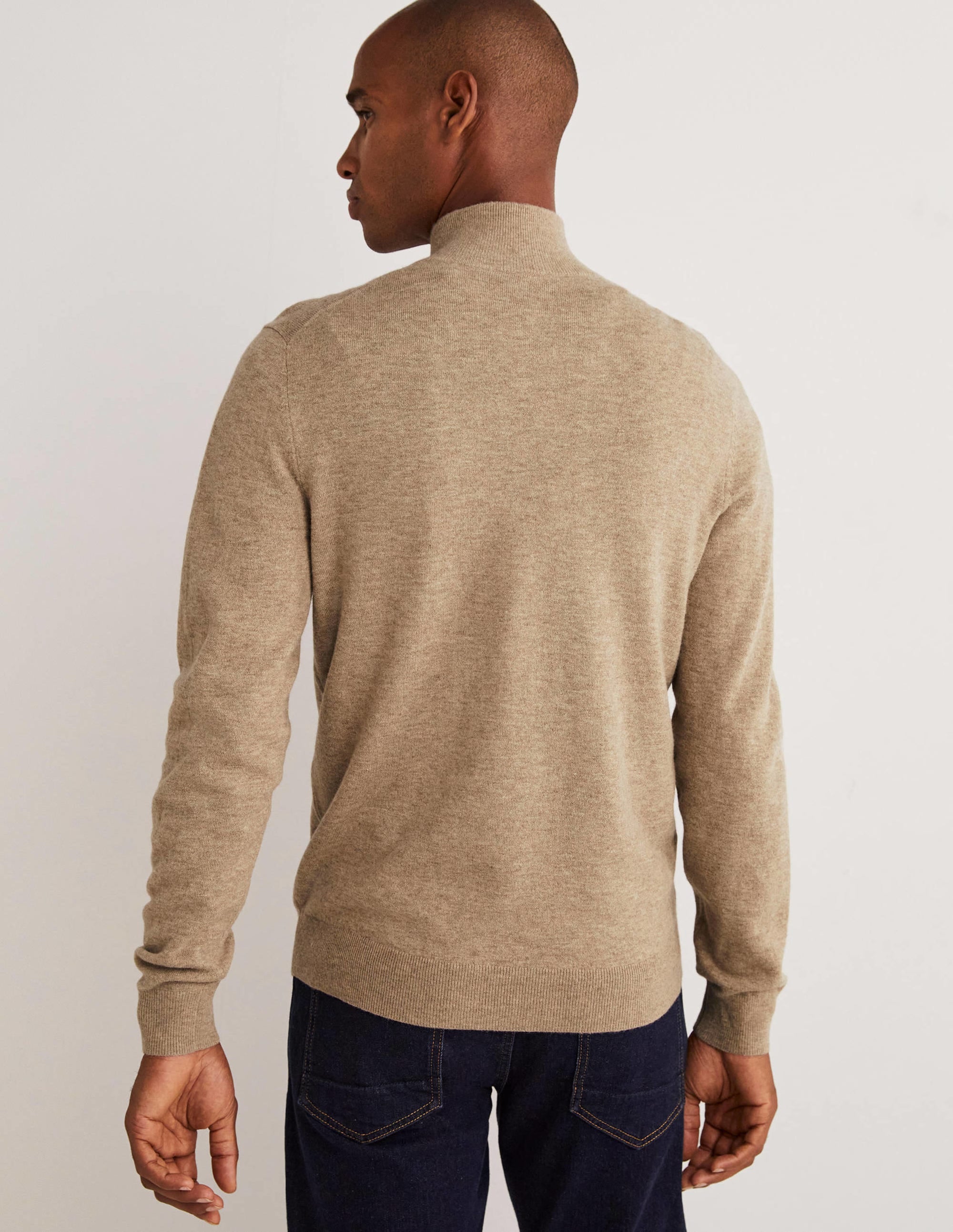 Pullover aus Lammwolle mit halbem Reißverschluss-Mausbraun Melange - Image 3