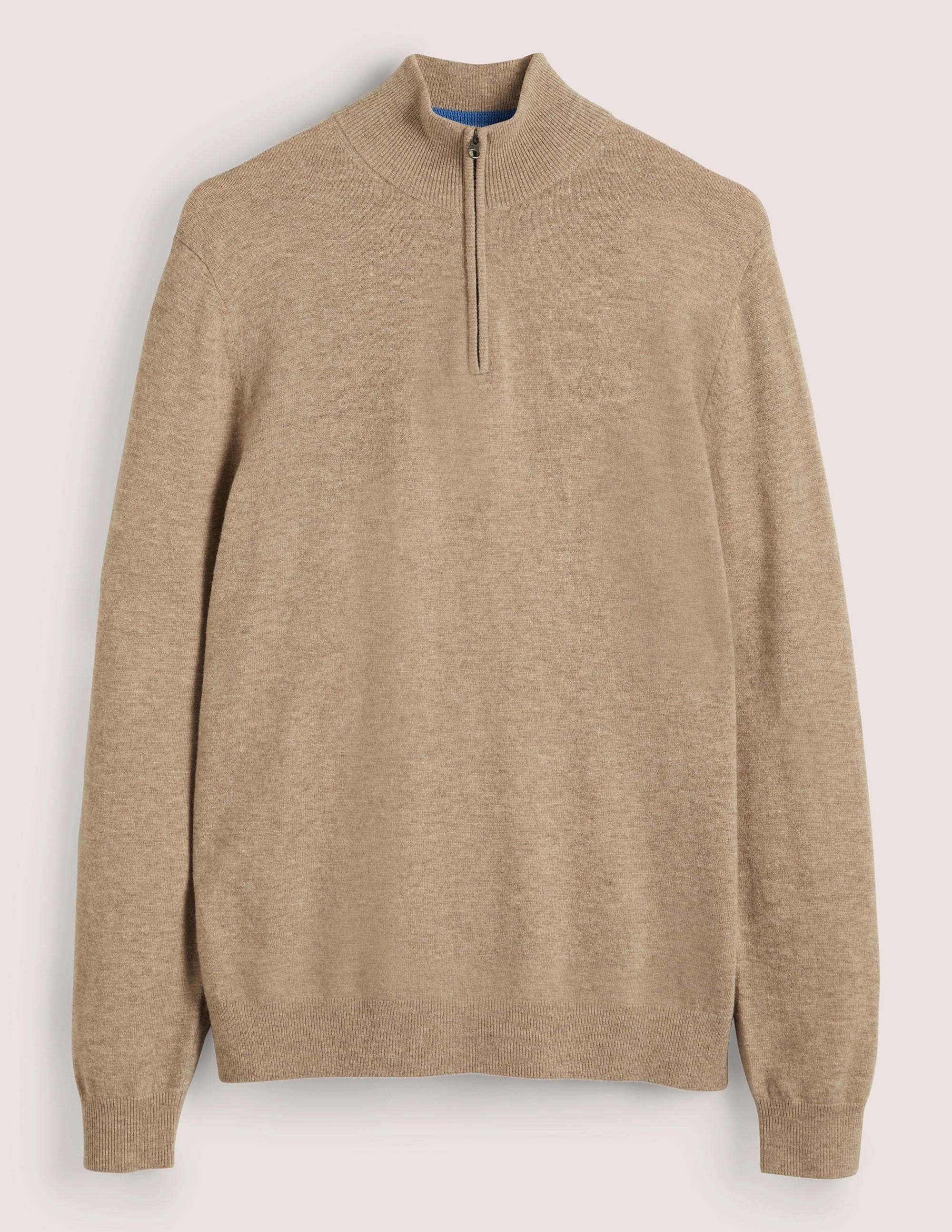 Pullover aus Lammwolle mit halbem Reißverschluss-Mausbraun Melange - Image 5