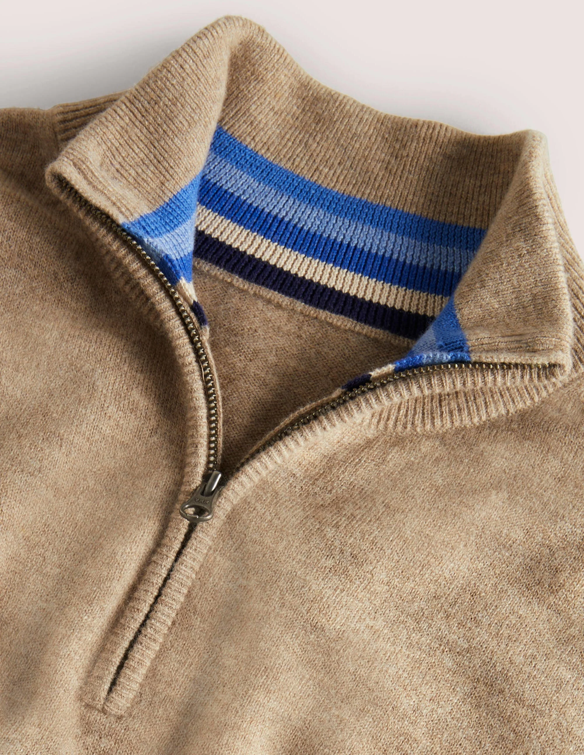 Pullover aus Lammwolle mit halbem Reißverschluss-Mausbraun Melange - Image 6