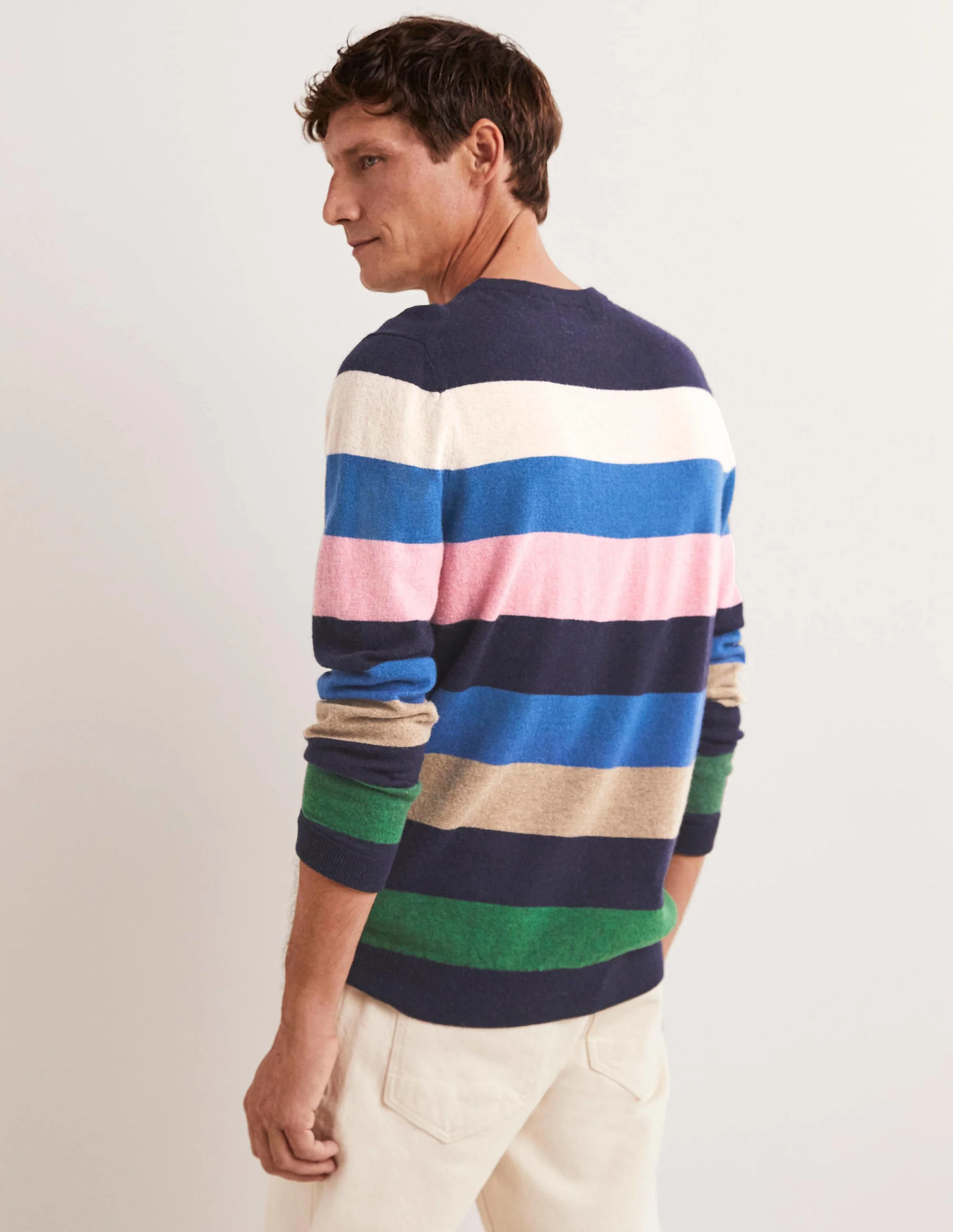 Pullover aus Lammwolle mit Rundhalsausschnitt-Bunt, Gestreift - Image 3