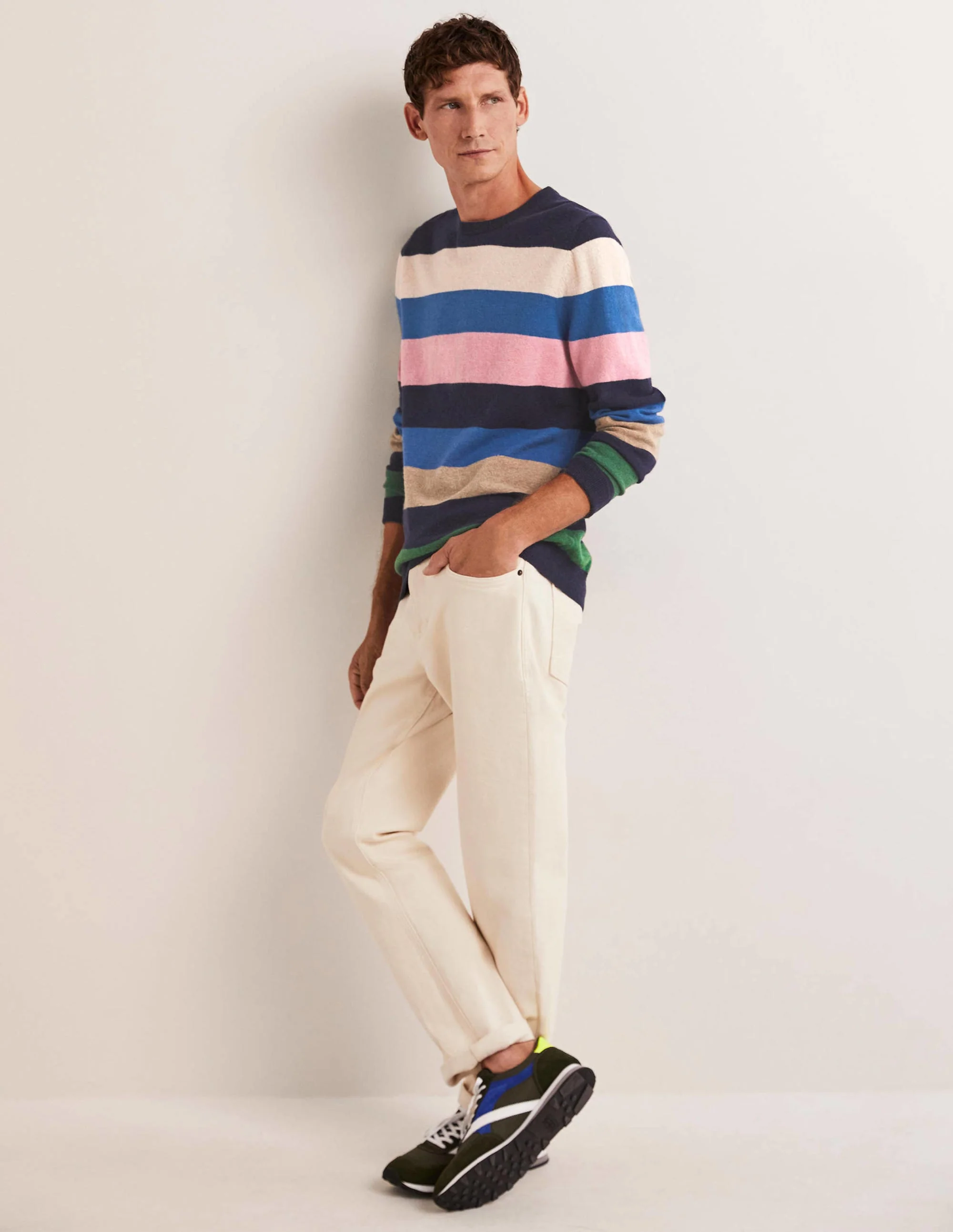 Pullover aus Lammwolle mit Rundhalsausschnitt-Bunt, Gestreift - Image 4