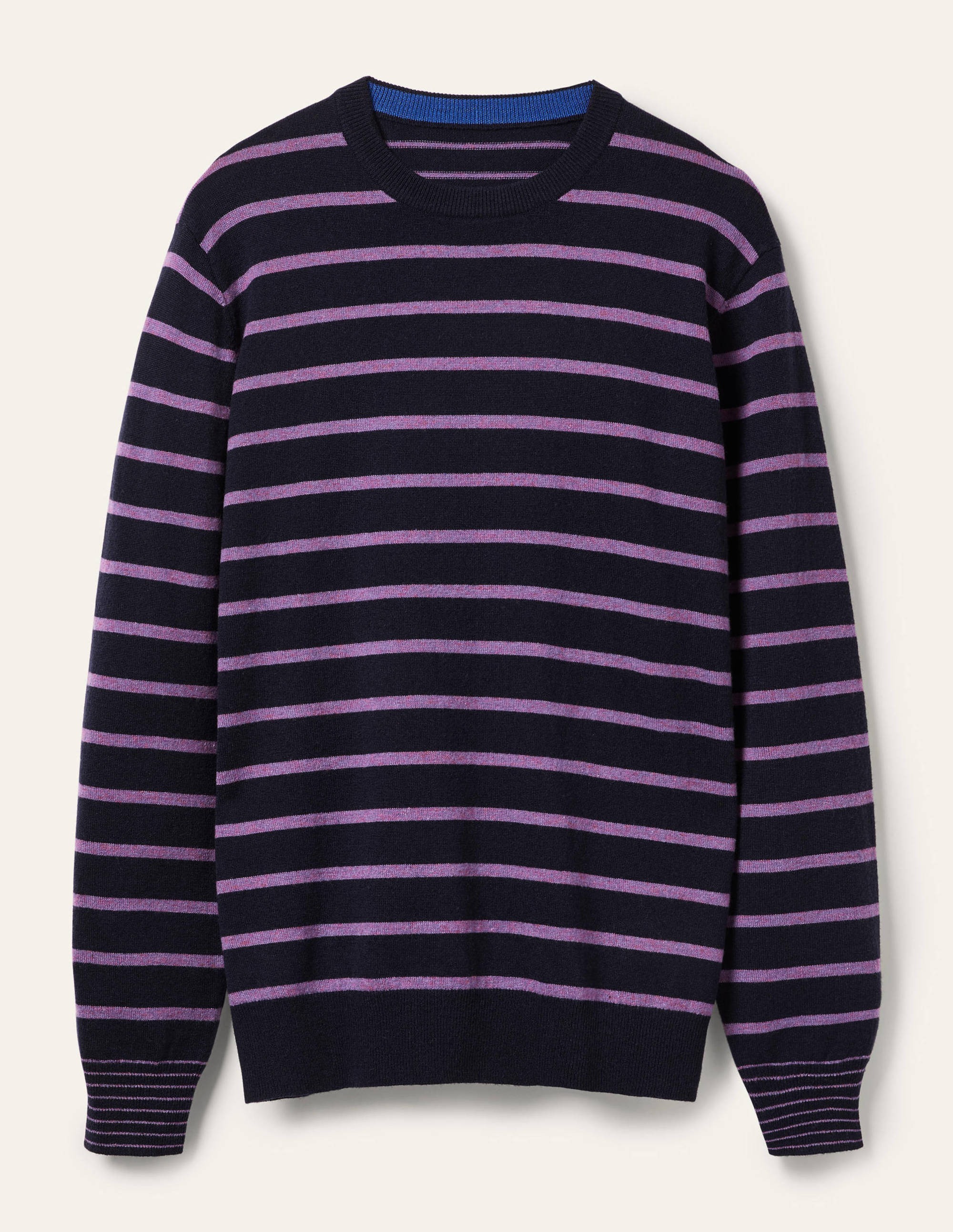 Pullover aus Lammwolle mit Rundhalsausschnitt-Navy/Flieder, Gestreift - Image 5