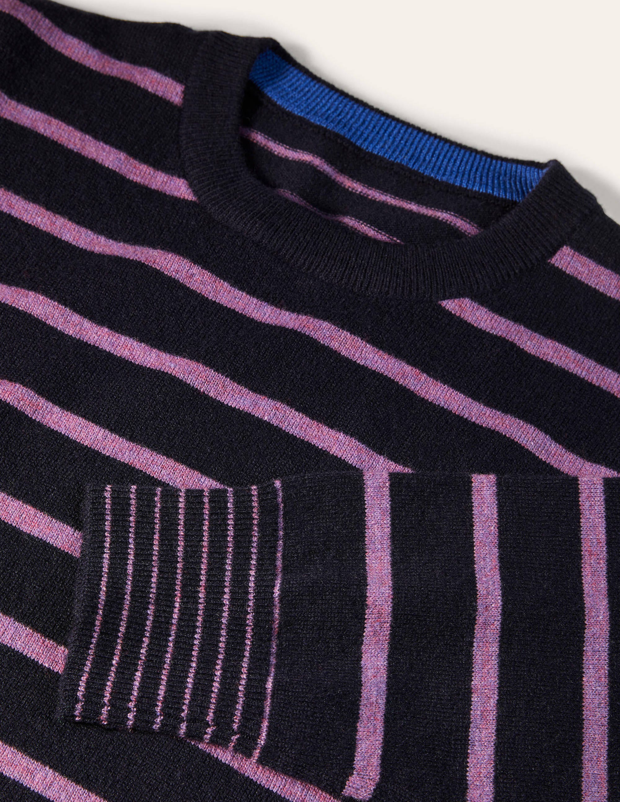 Pullover aus Lammwolle mit Rundhalsausschnitt-Navy/Flieder, Gestreift - Image 6