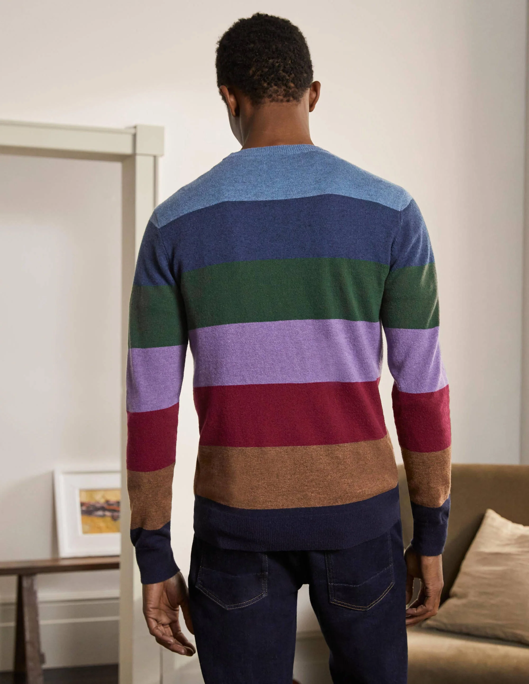 Pullover aus Lammwolle mit Rundhalsausschnitt-Regenbogen, Gestreift - Image 3
