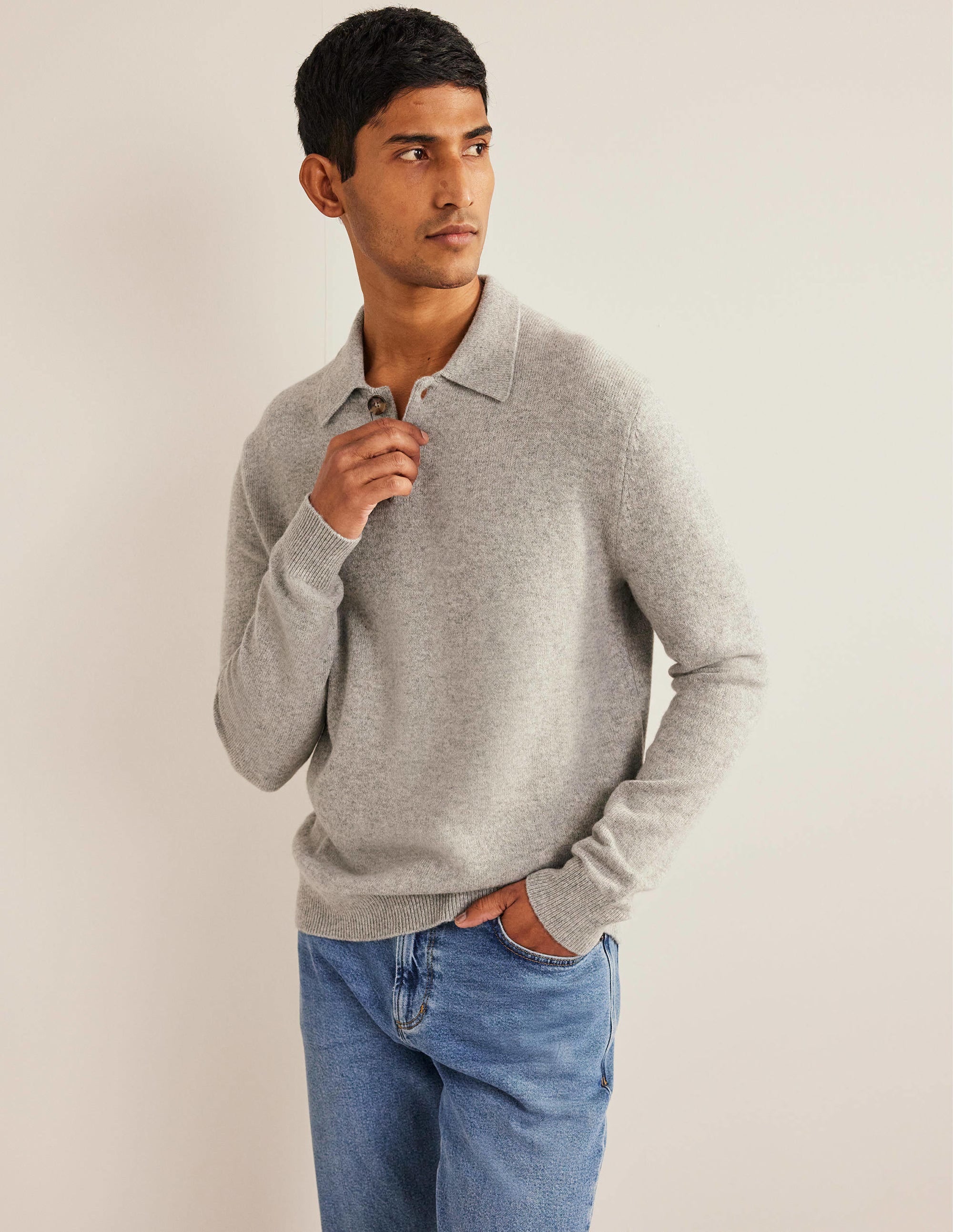 Pullover mit Kragen-Hellgrau Melange