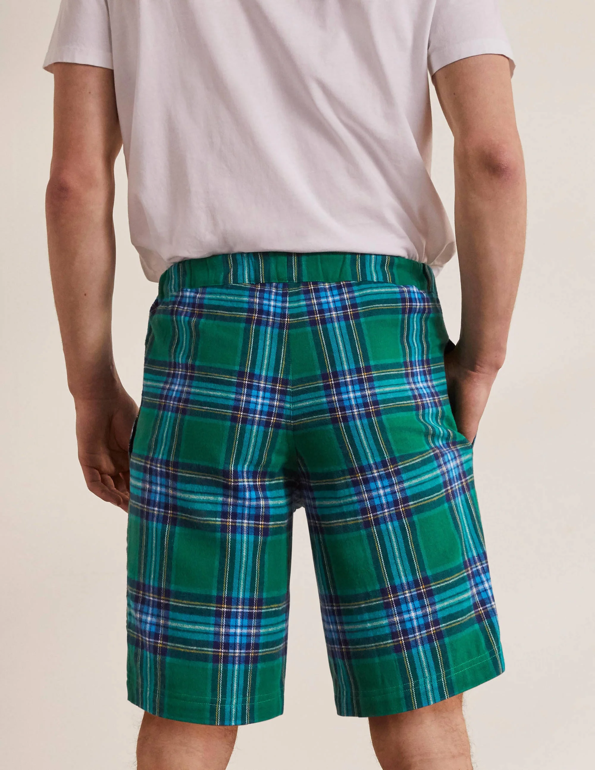 Pyjamashorts aus gebürsteter Baumwolle-Waldgrün/Tiefblau, Kariert - Image 3