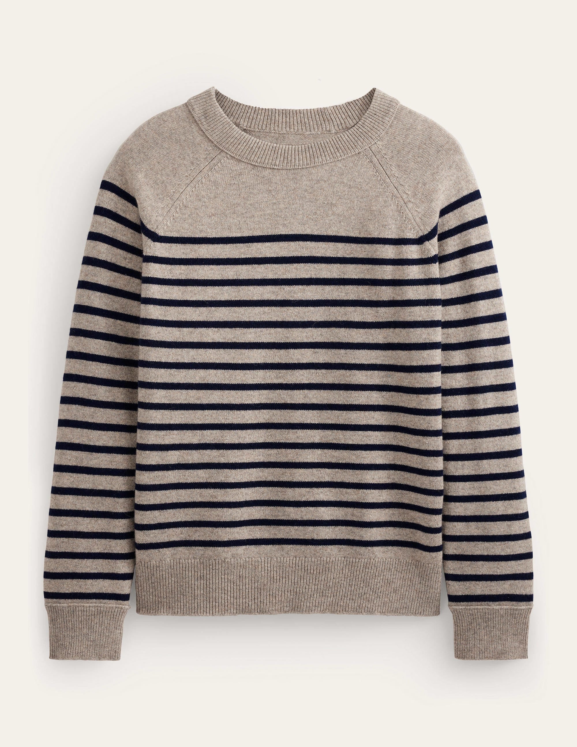 Raglanpullover mit Rundhalsausschnitt-Hellbeige/Navy, Gestreift - Image 5