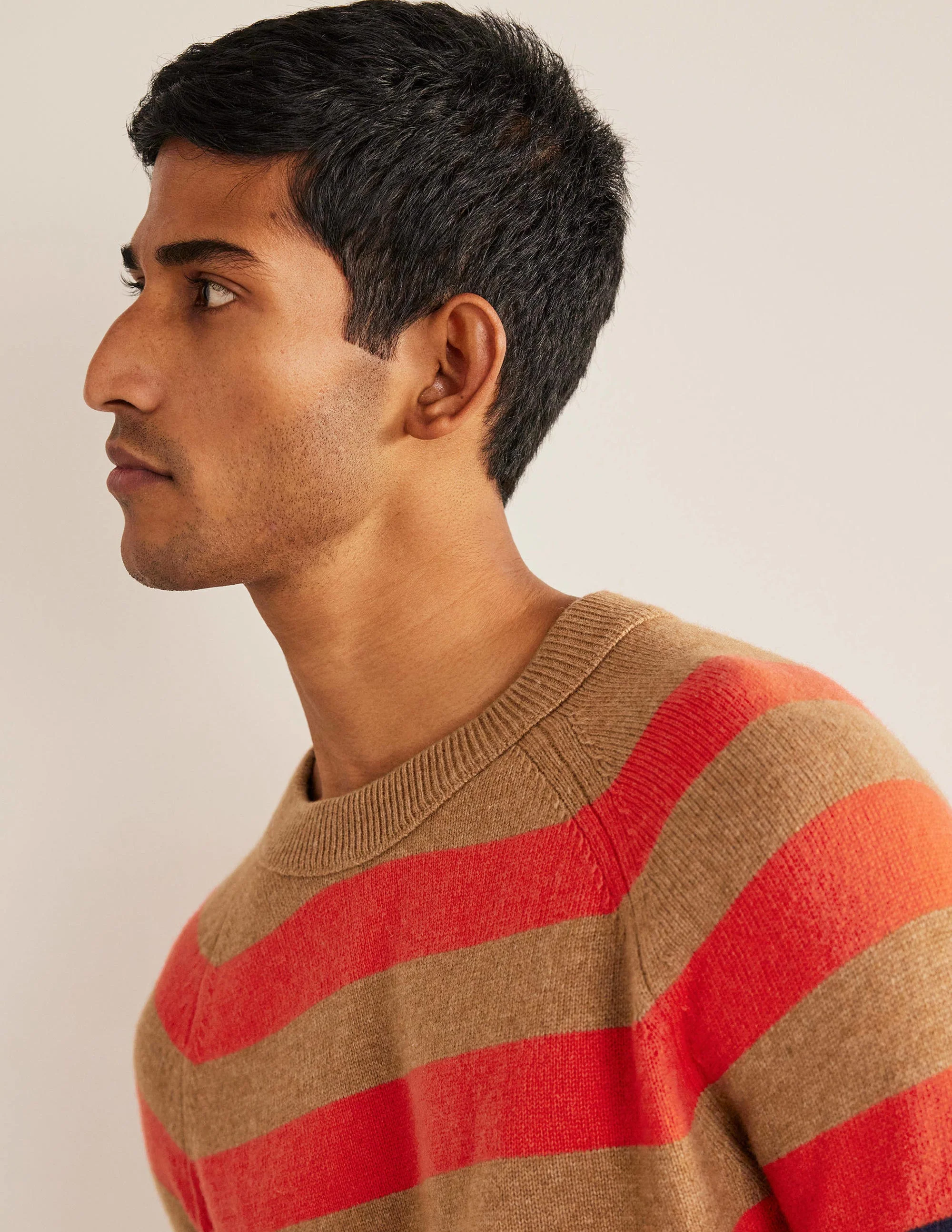 Raglanpullover mit Rundhalsausschnitt-Kamelbraun Melange, Bunte Streifen - Image 2