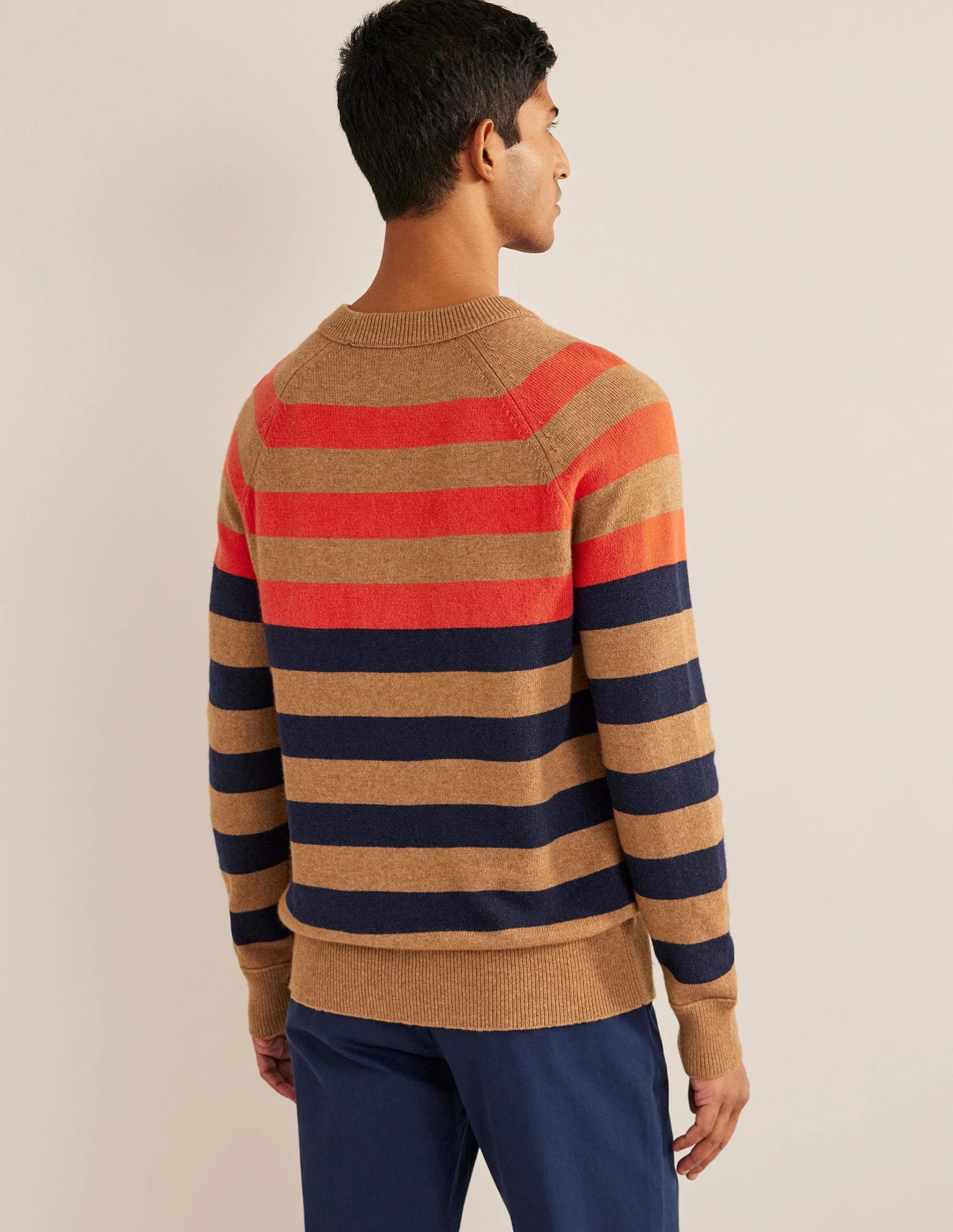Raglanpullover mit Rundhalsausschnitt-Kamelbraun Melange, Bunte Streifen - Image 3