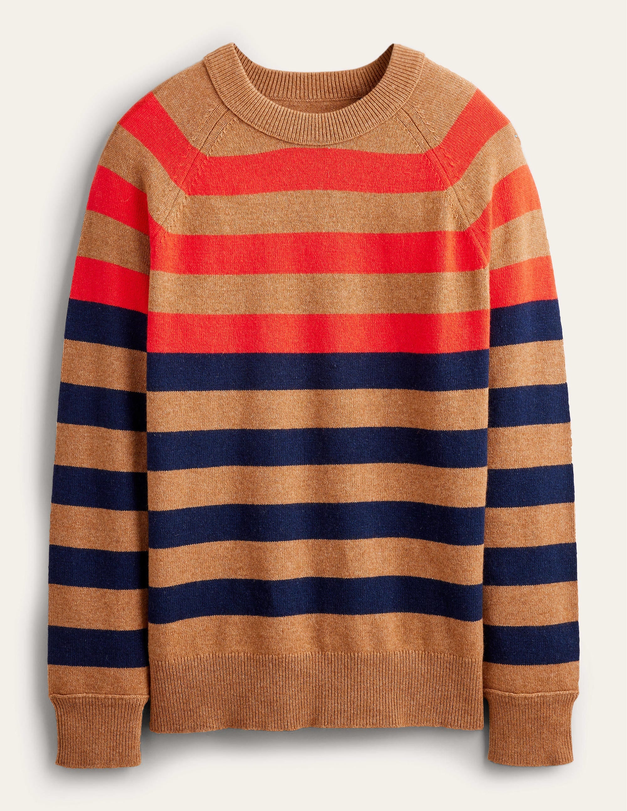 Raglanpullover mit Rundhalsausschnitt-Kamelbraun Melange, Bunte Streifen - Image 5