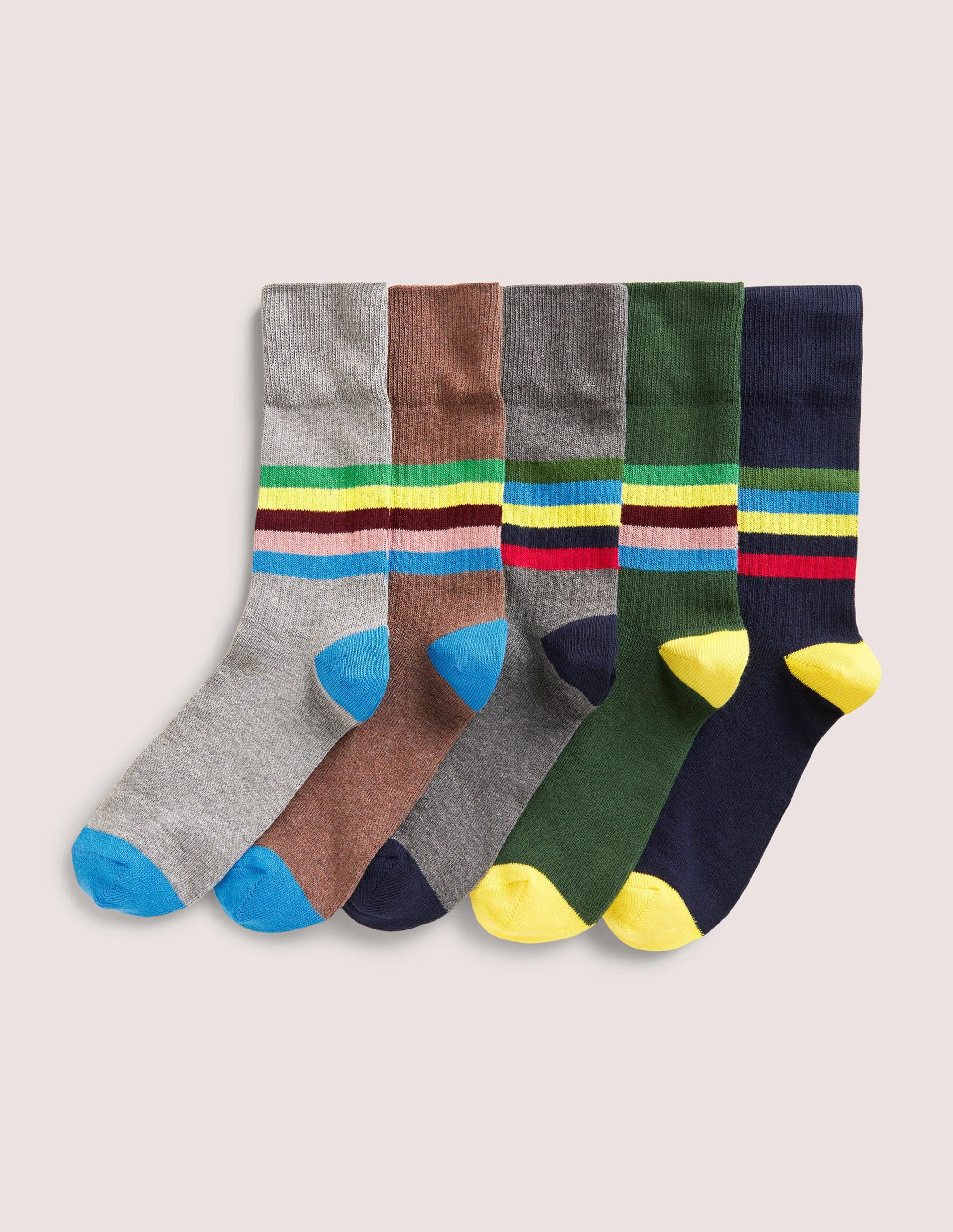 Rippensocken im 5er-Pack-Set mit Blockfarben-Streifen