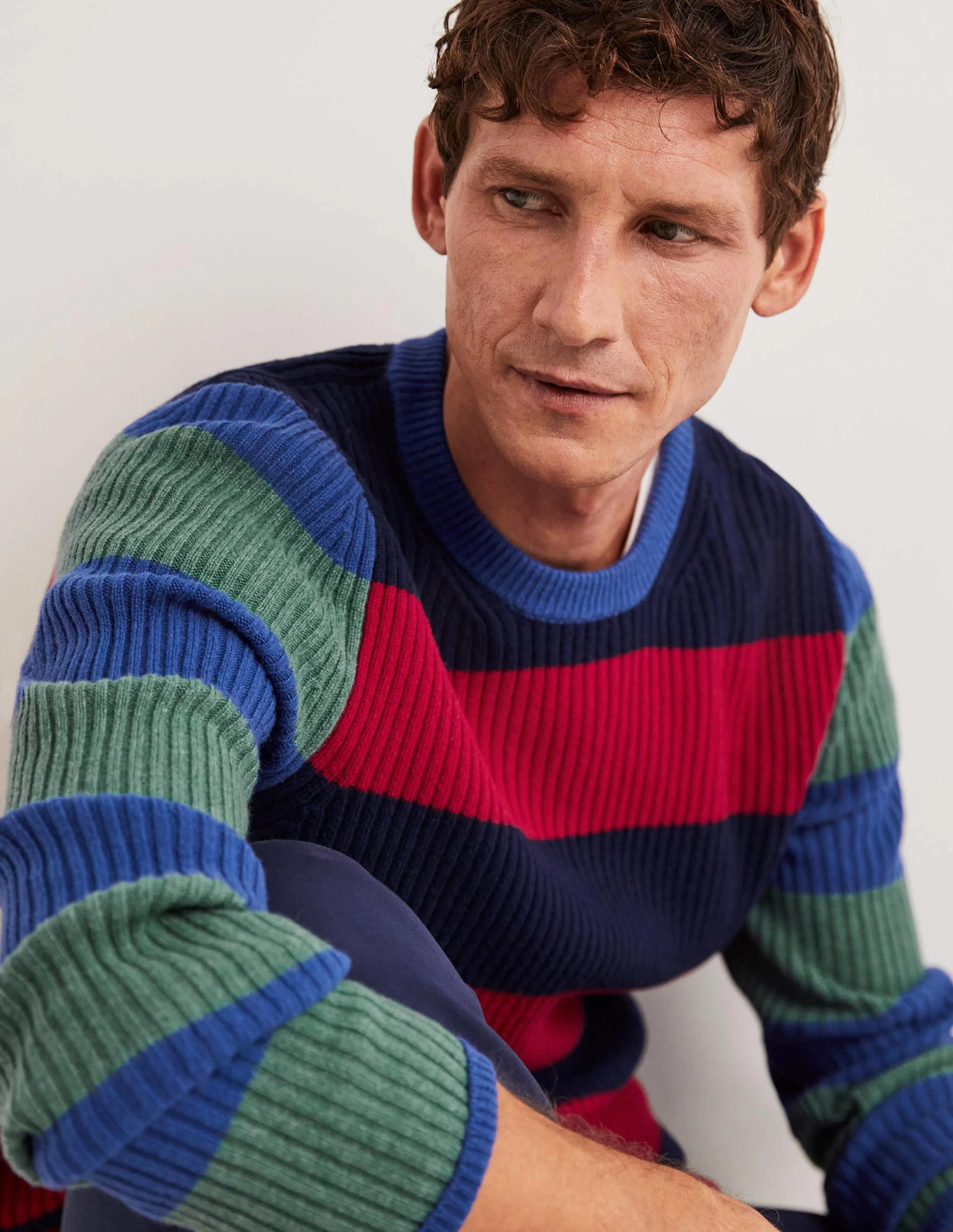 Rippstrickpullover mit Rundhalsausschnitt-Blockfarben-Streifen - Image 2