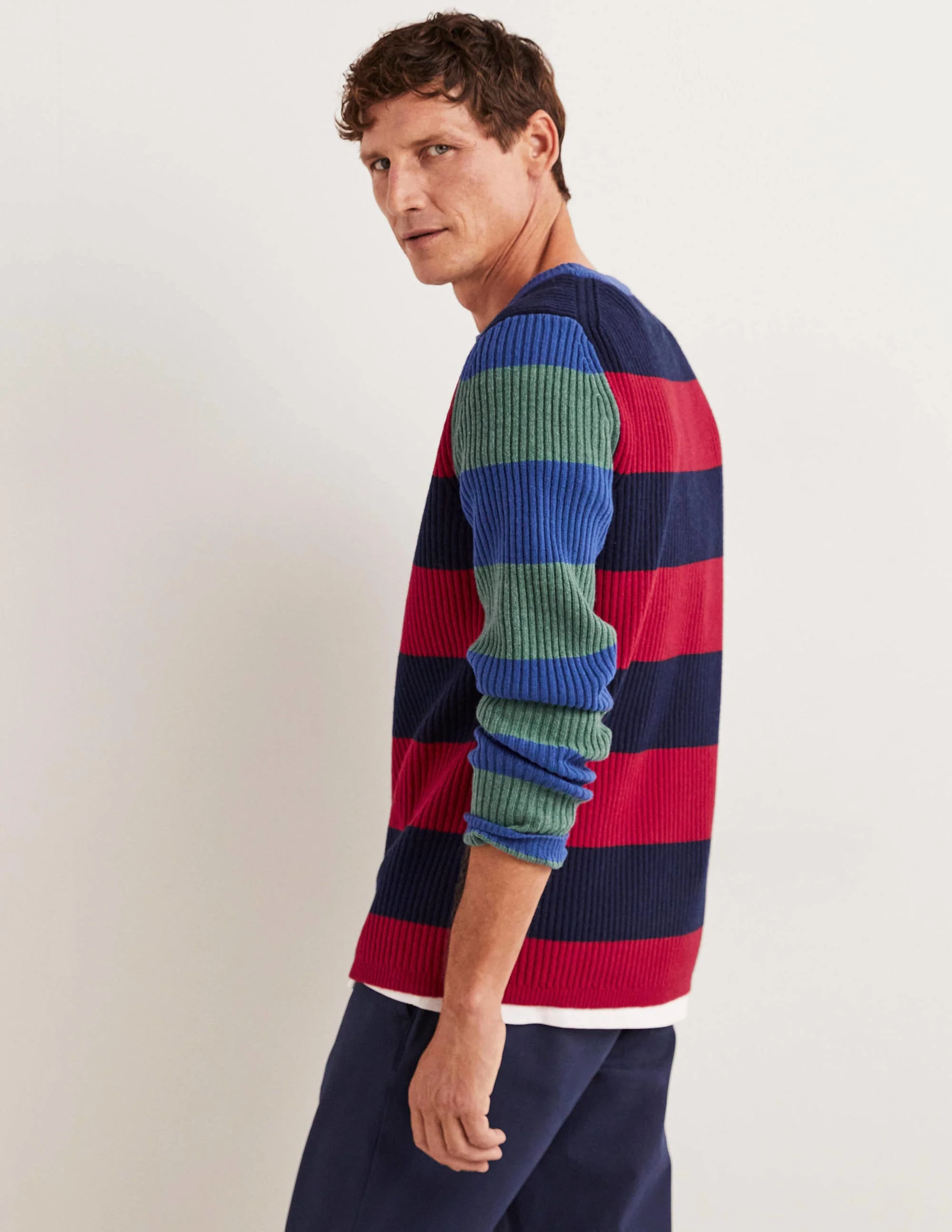 Rippstrickpullover mit Rundhalsausschnitt-Blockfarben-Streifen - Image 3