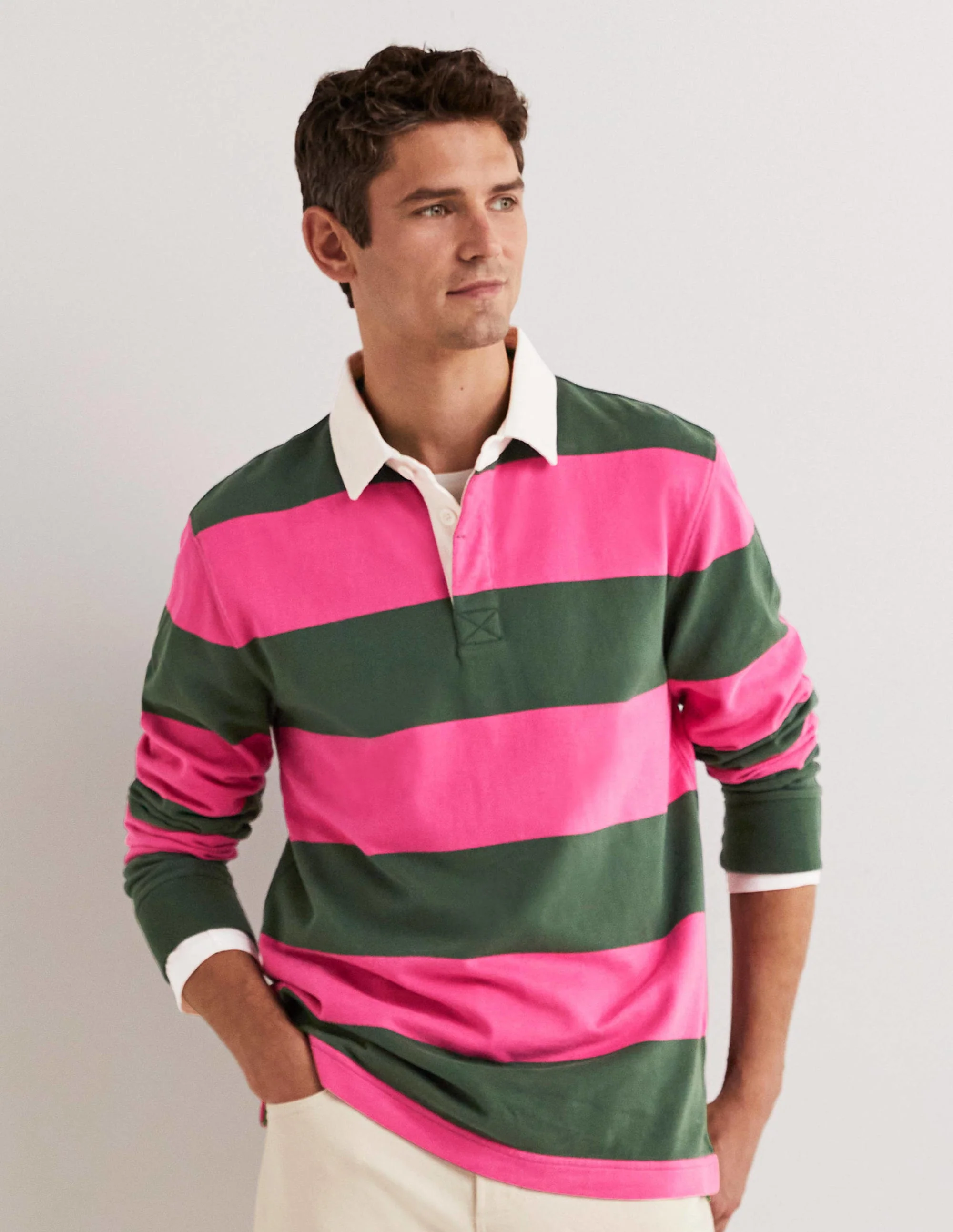 Rugbyshirt-Bartnelkenrosa/Dunkelgrün - Image 4
