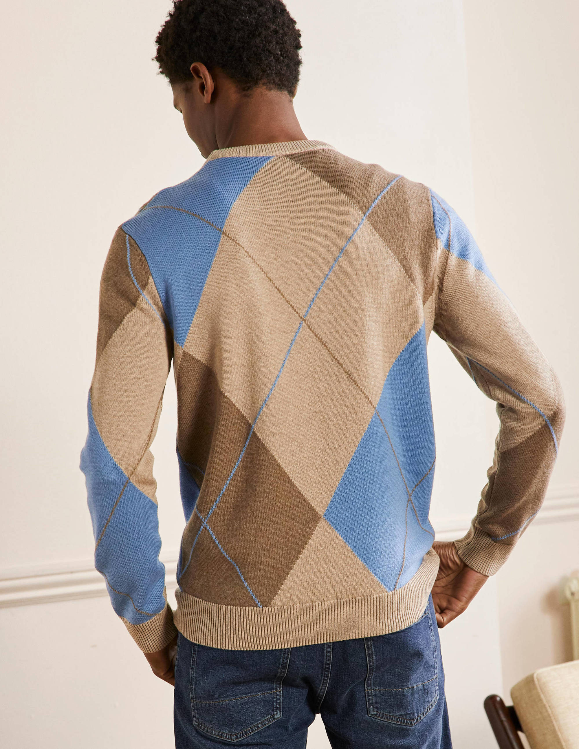 Rundhalspullover aus einer Merinowollmischung-Bunt, Argyle-Muster - Image 3