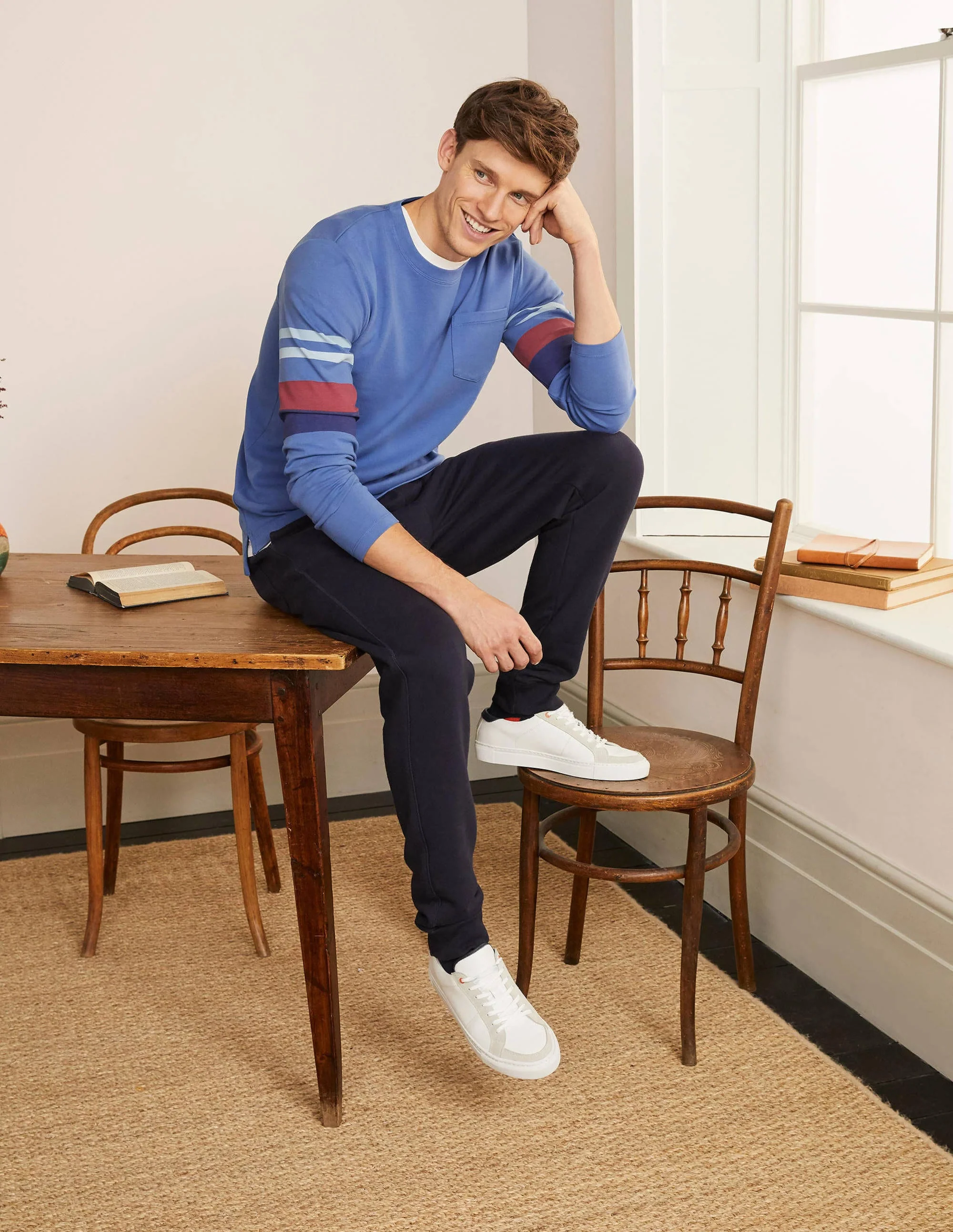 Rye Doubleface-Pullover mit Rundhalsausschnitt-Tintenblau, Gestreifte Ärmel - Image 2