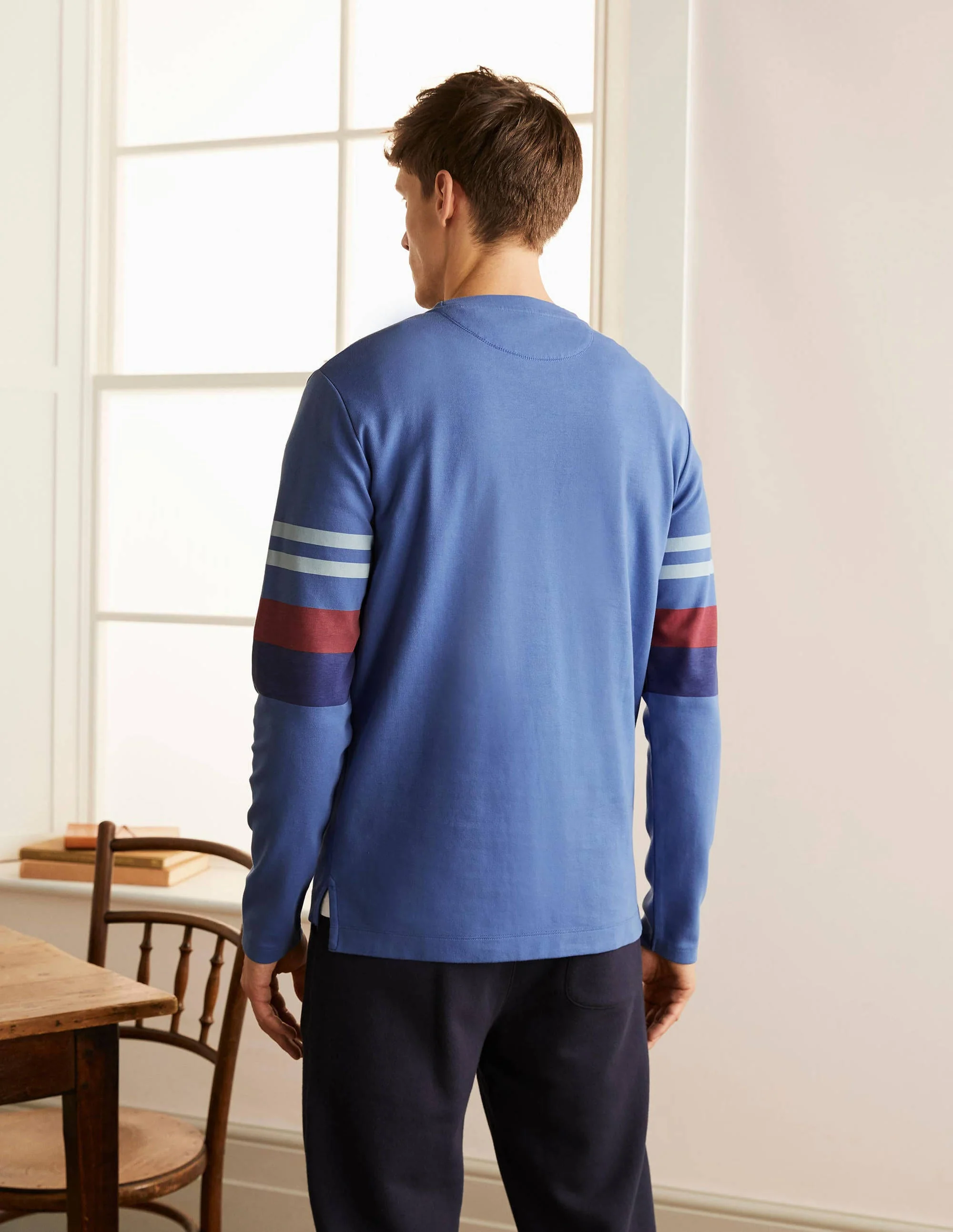 Rye Doubleface-Pullover mit Rundhalsausschnitt-Tintenblau, Gestreifte Ärmel - Image 3