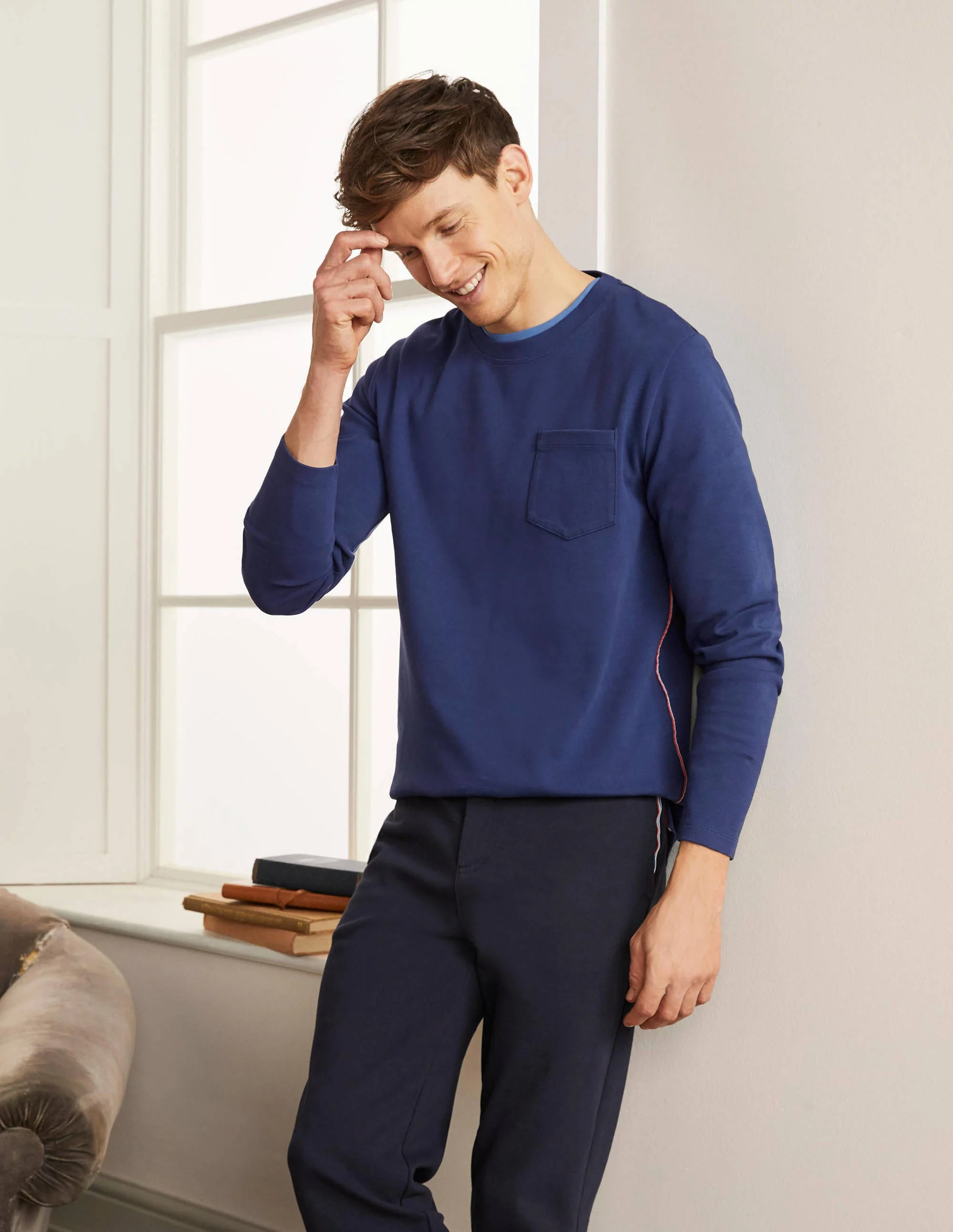 Rye Doubleface-Pullover mit Rundhalsausschnitt-Weltraumblau