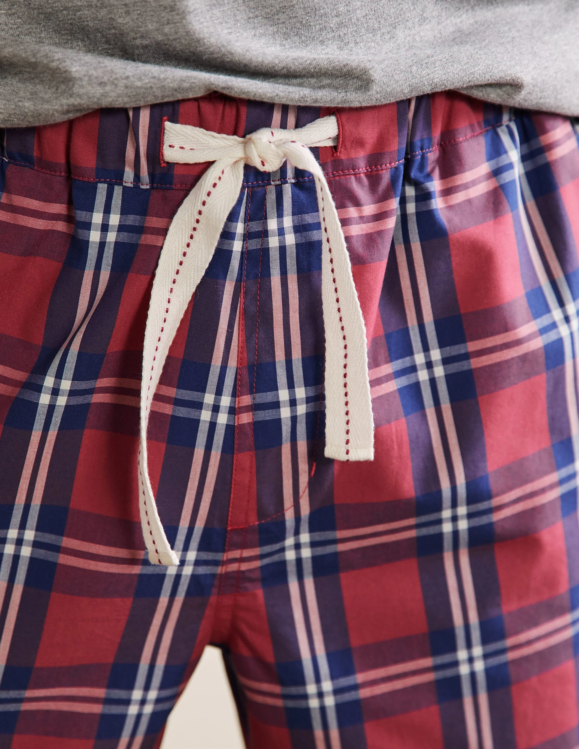 Schlafanzugshorts aus Baumwollpopeline-Altrot/Offiziersblau, Kariert - Image 2