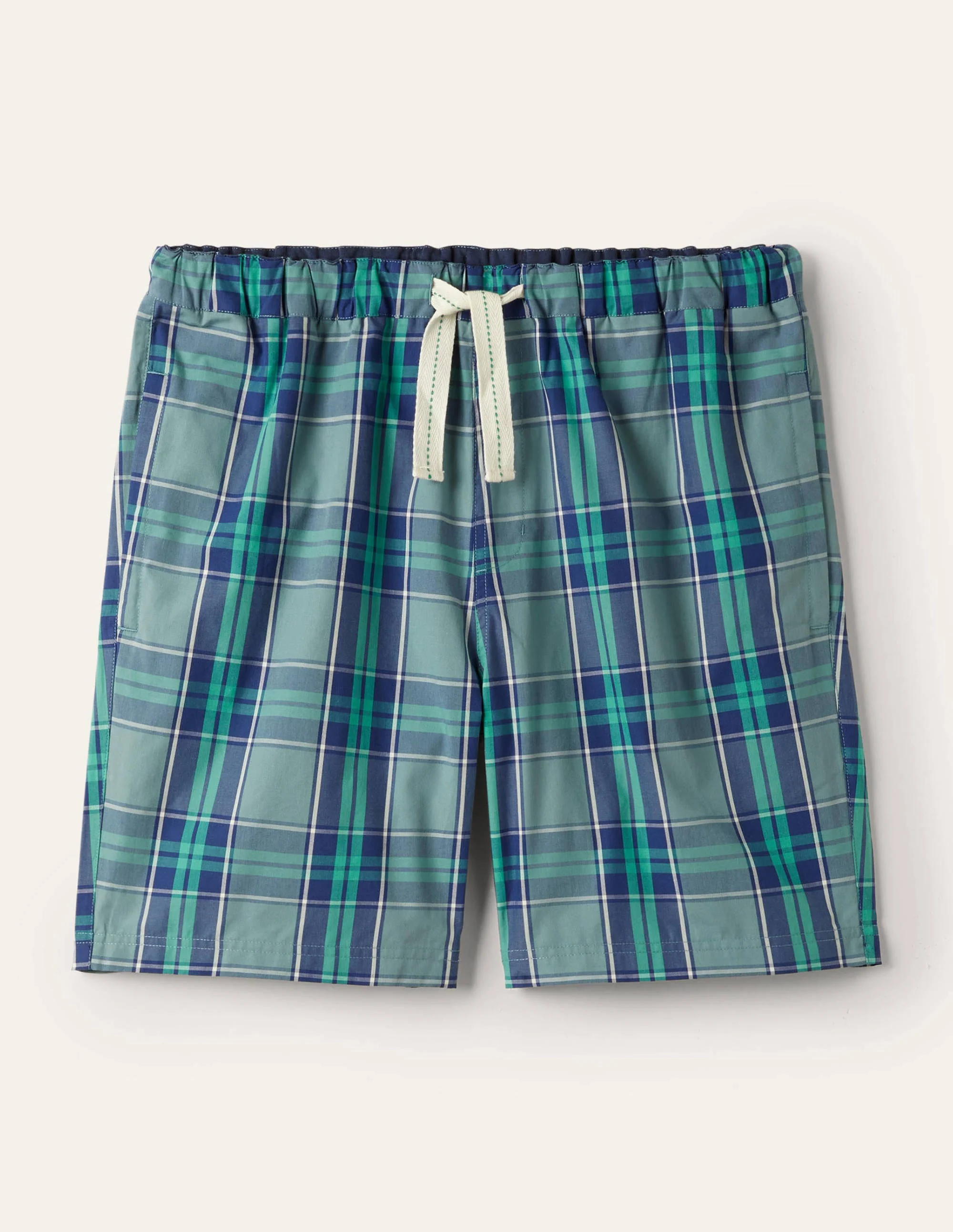 Schlafanzugshorts aus Baumwollpopeline-Graublau/Grün, Kariert - Image 6