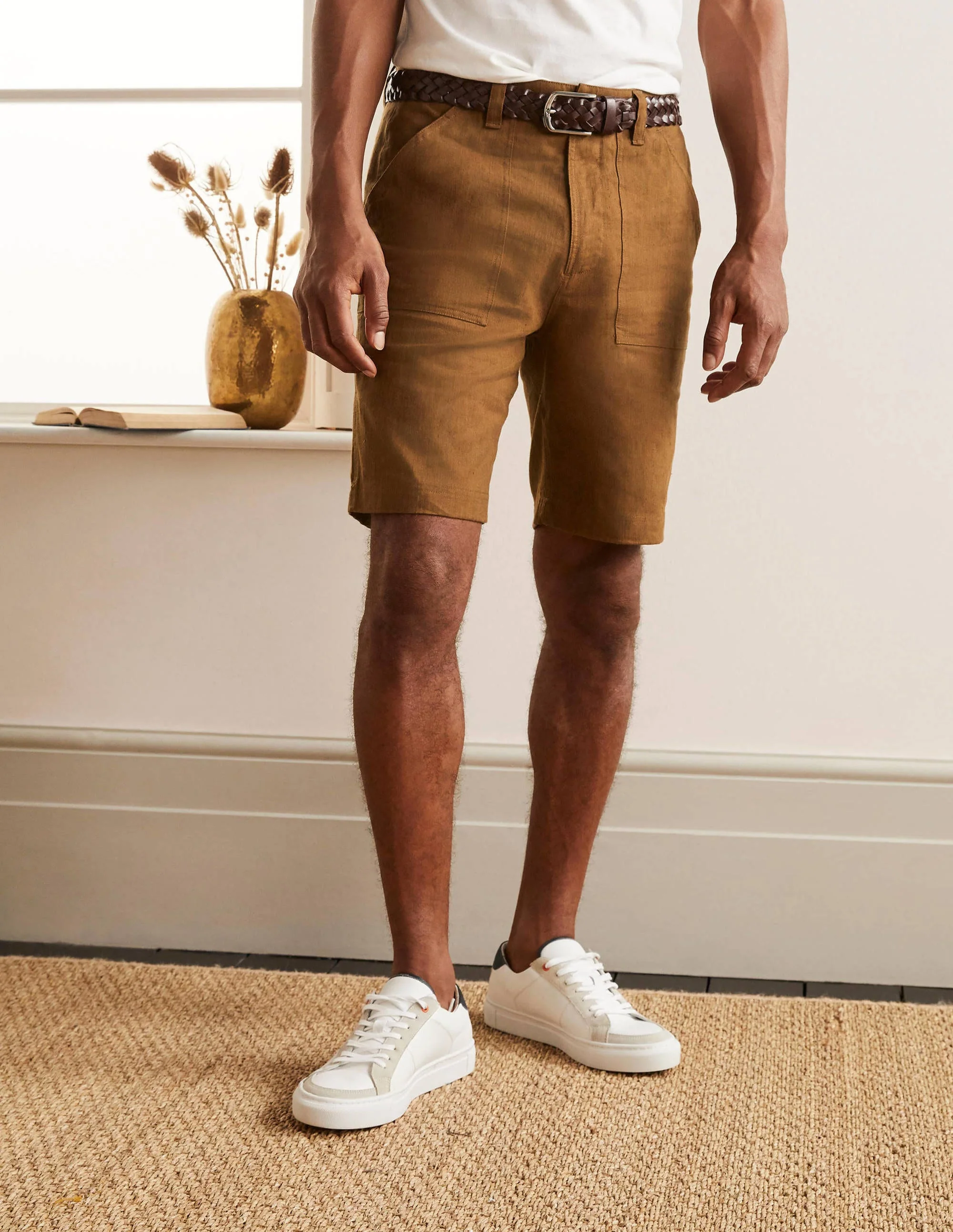 Schlichte Shorts aus Leinenmischgewebe-Toastbraun - Image 2