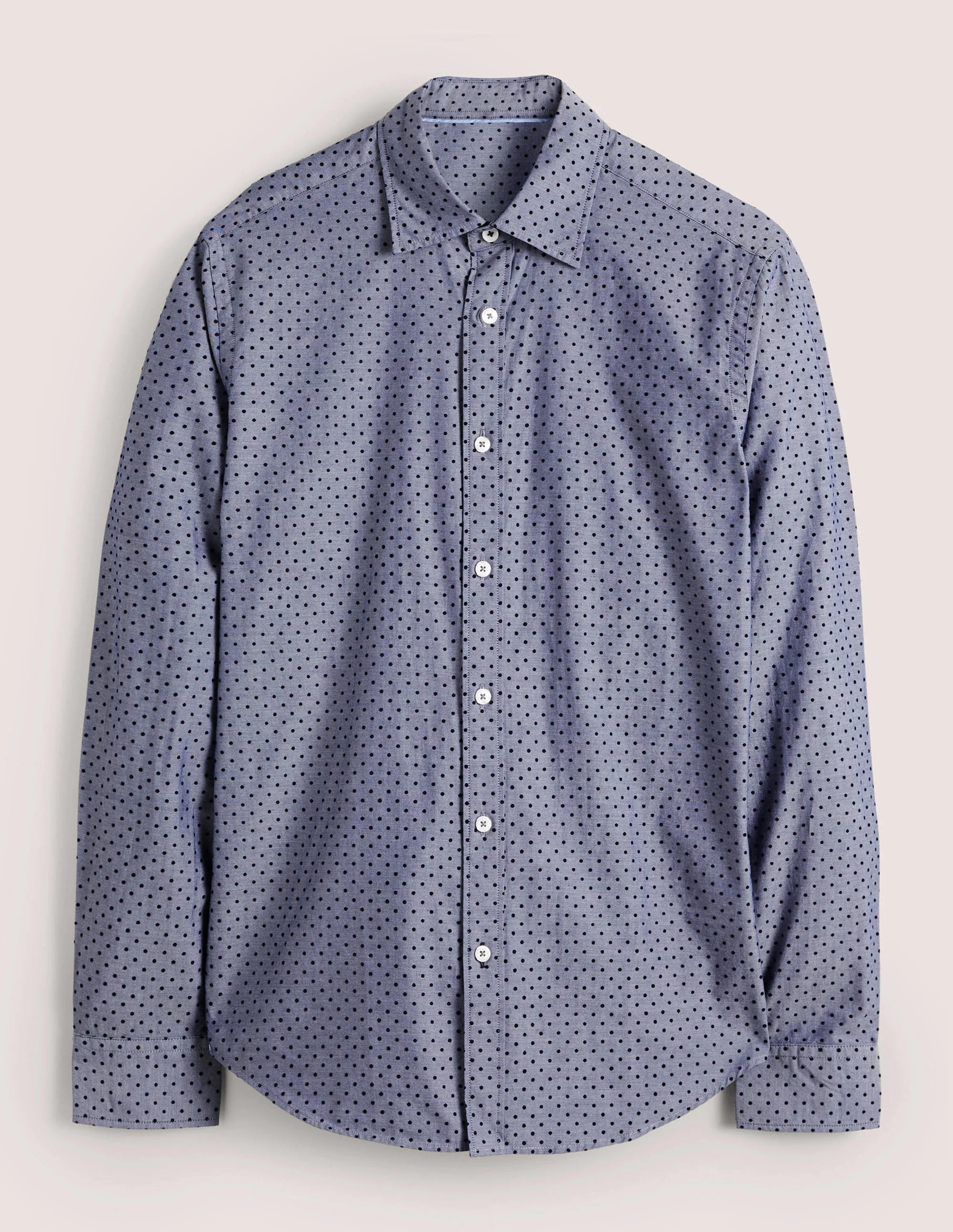 Schmal geschnittenes Hemd aus Twill mit Cutaway-Kragen-Blau, Geflockte Tupfen - Image 5