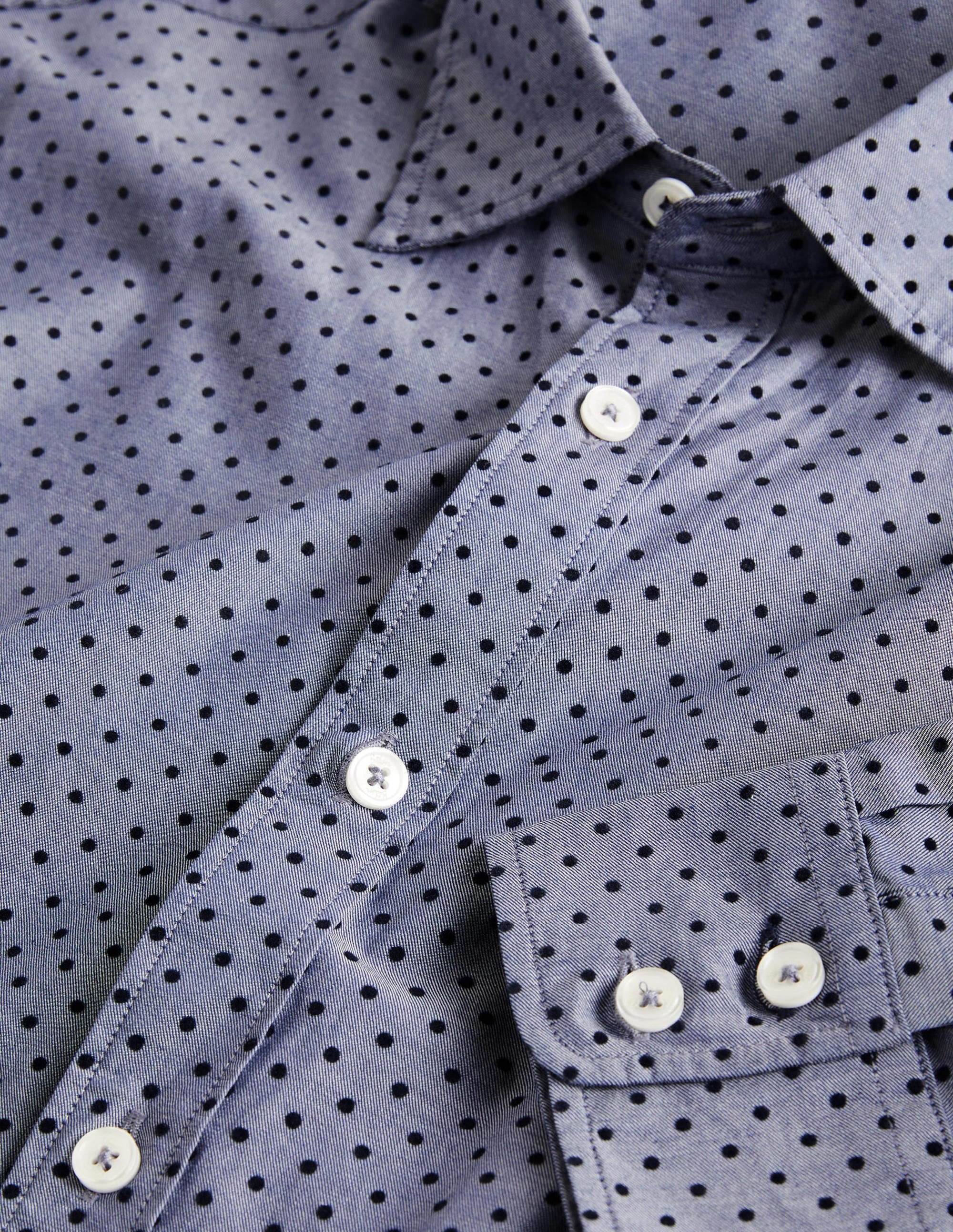 Schmal geschnittenes Hemd aus Twill mit Cutaway-Kragen-Blau, Geflockte Tupfen - Image 6