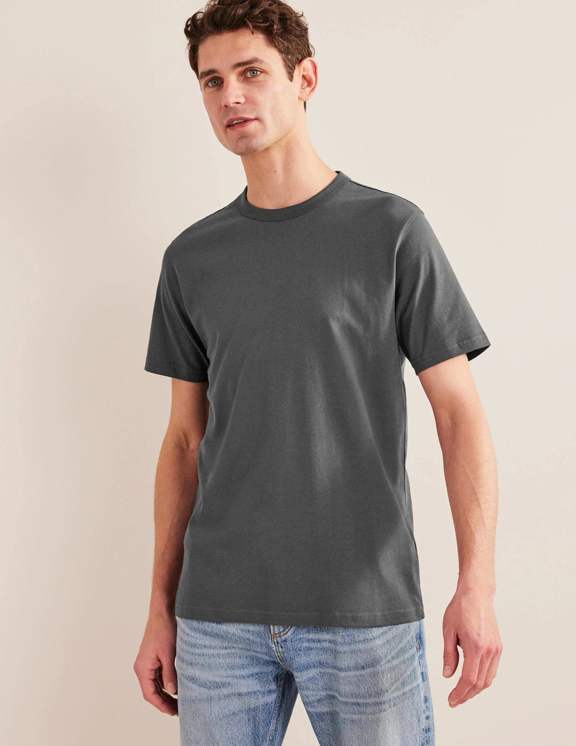 Schmal geschnittenes klassisches T-Shirt-Grau, Nadelstreifen