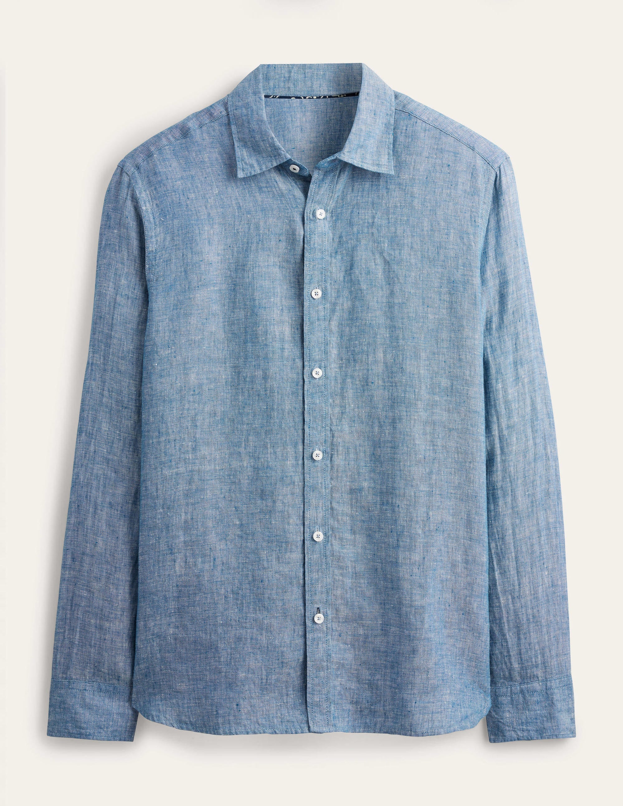 Schmal geschnittenes Leinenhemd-Blauer Faux-Uni - Image 2