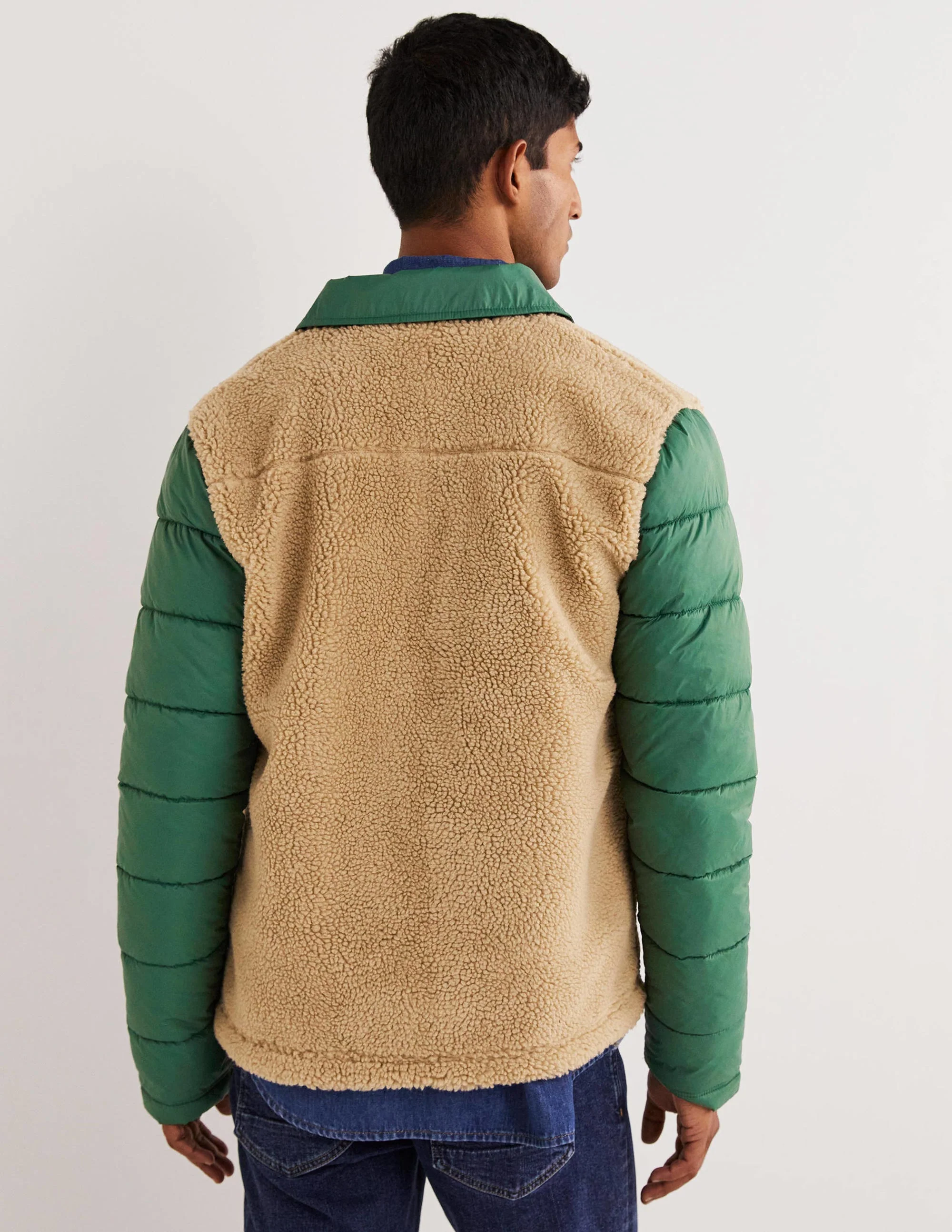 Sherpa-Jacke mit durchgehendem Knopfverschluss-Jägergrün/Ecru - Image 3