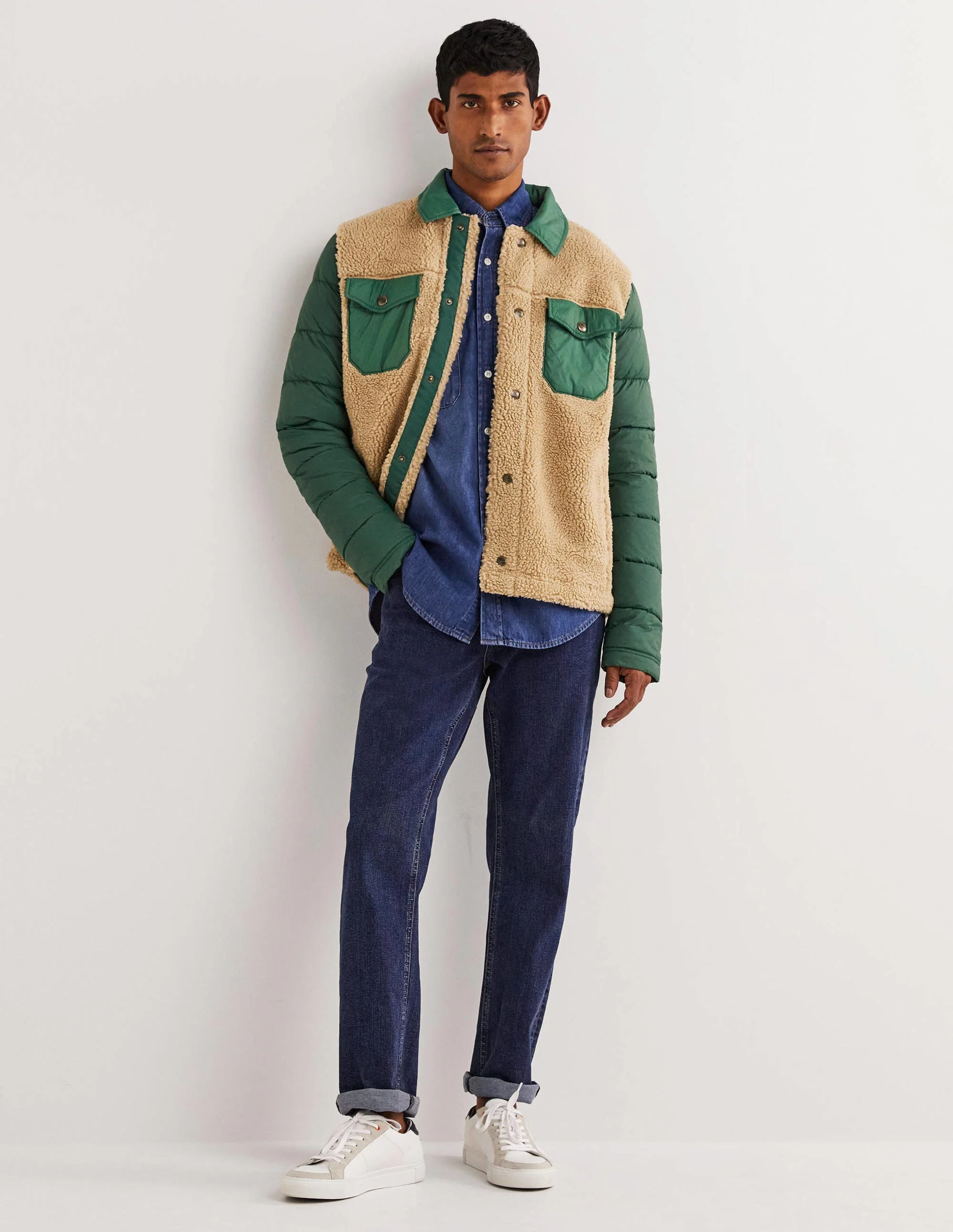 Sherpa-Jacke mit durchgehendem Knopfverschluss-Jägergrün/Ecru - Image 4