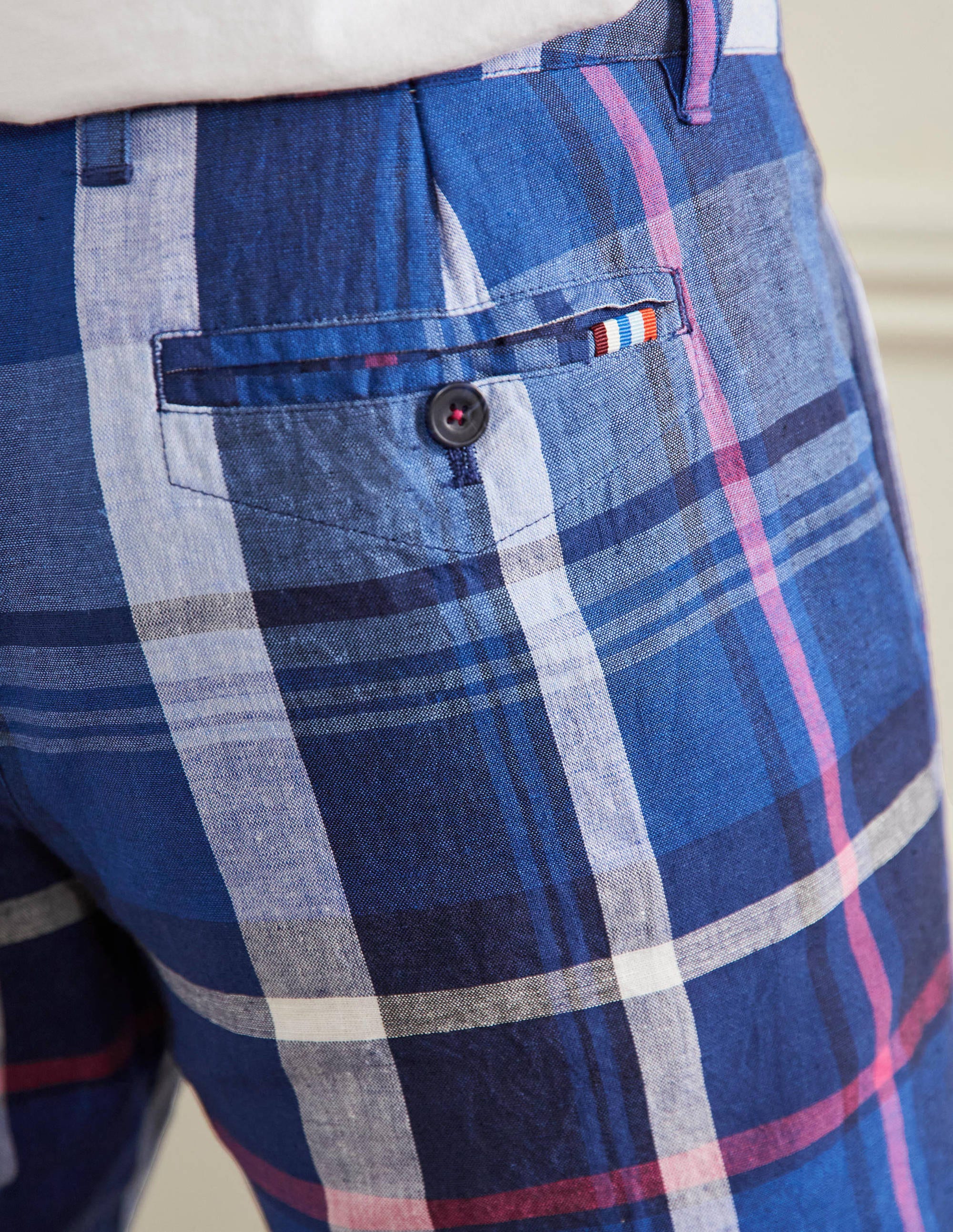 Shorts aus Baumwollleinen-Offiziersblau, Kariert - Image 2