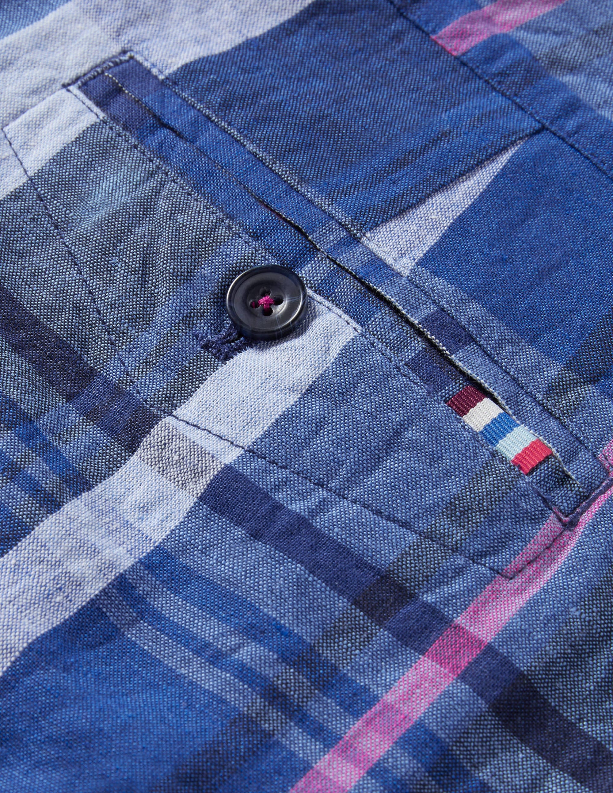 Shorts aus Baumwollleinen-Offiziersblau, Kariert - Image 6